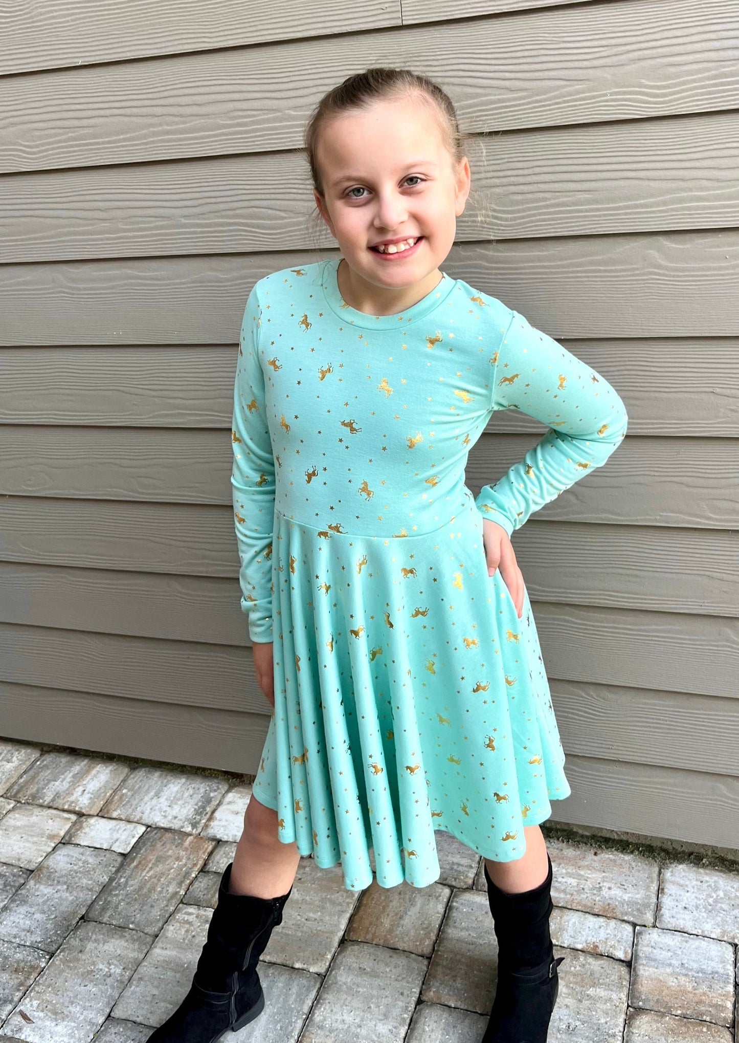Mint Unicorn Twirly Dress