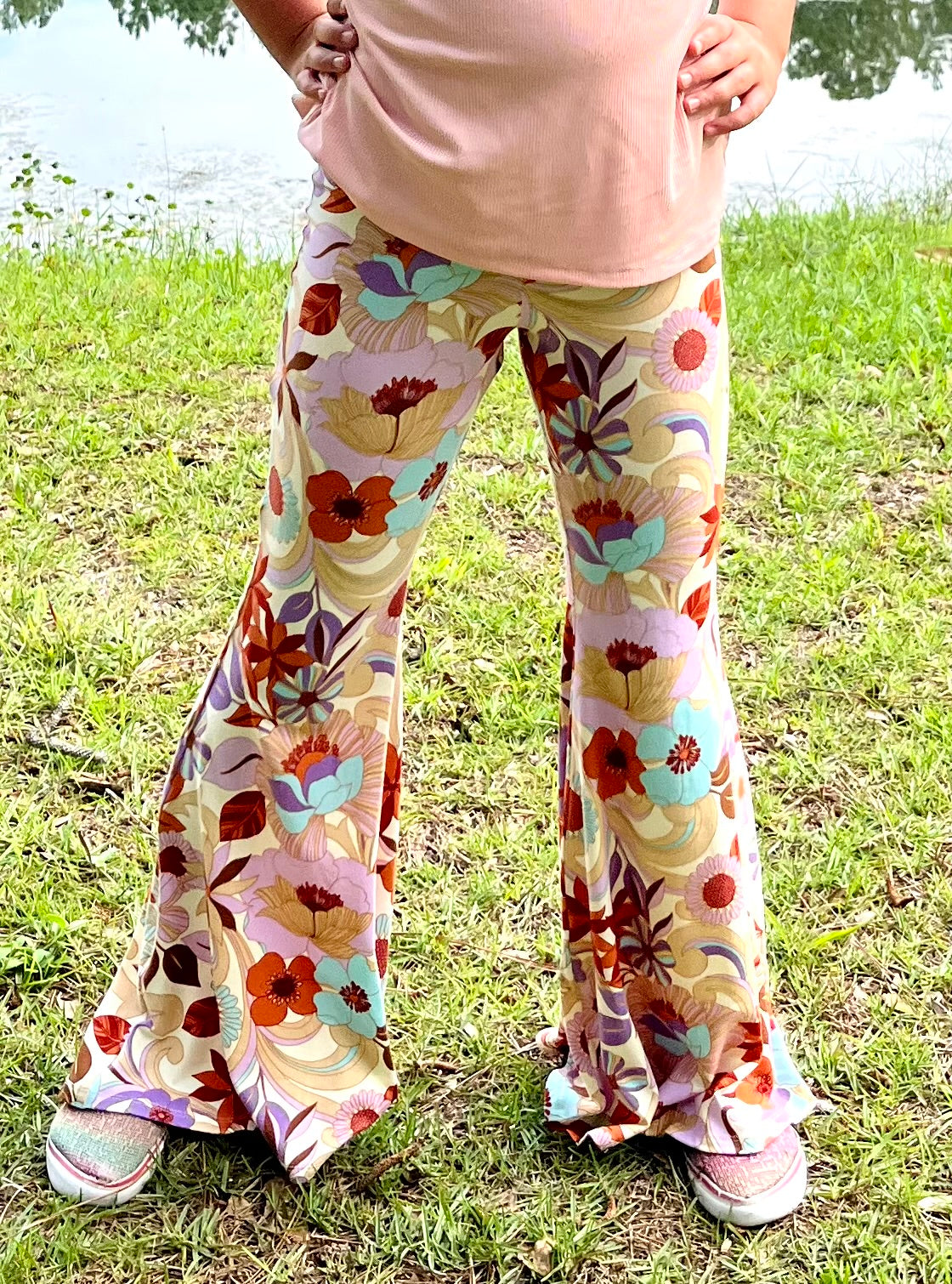 Bell Bottom Pants for Girls in Tan Floral