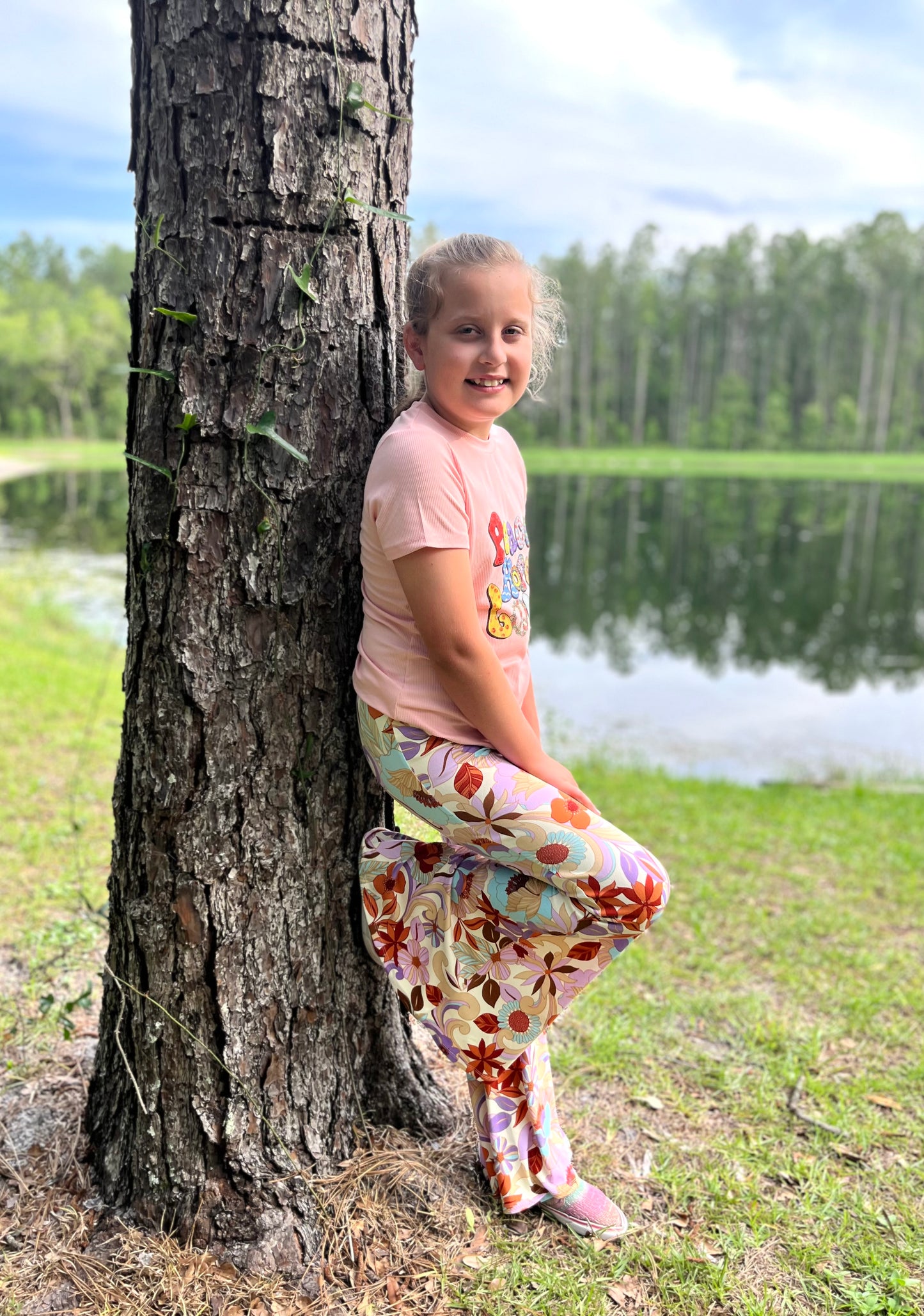 Bell Bottom Pants for Girls in Tan Floral