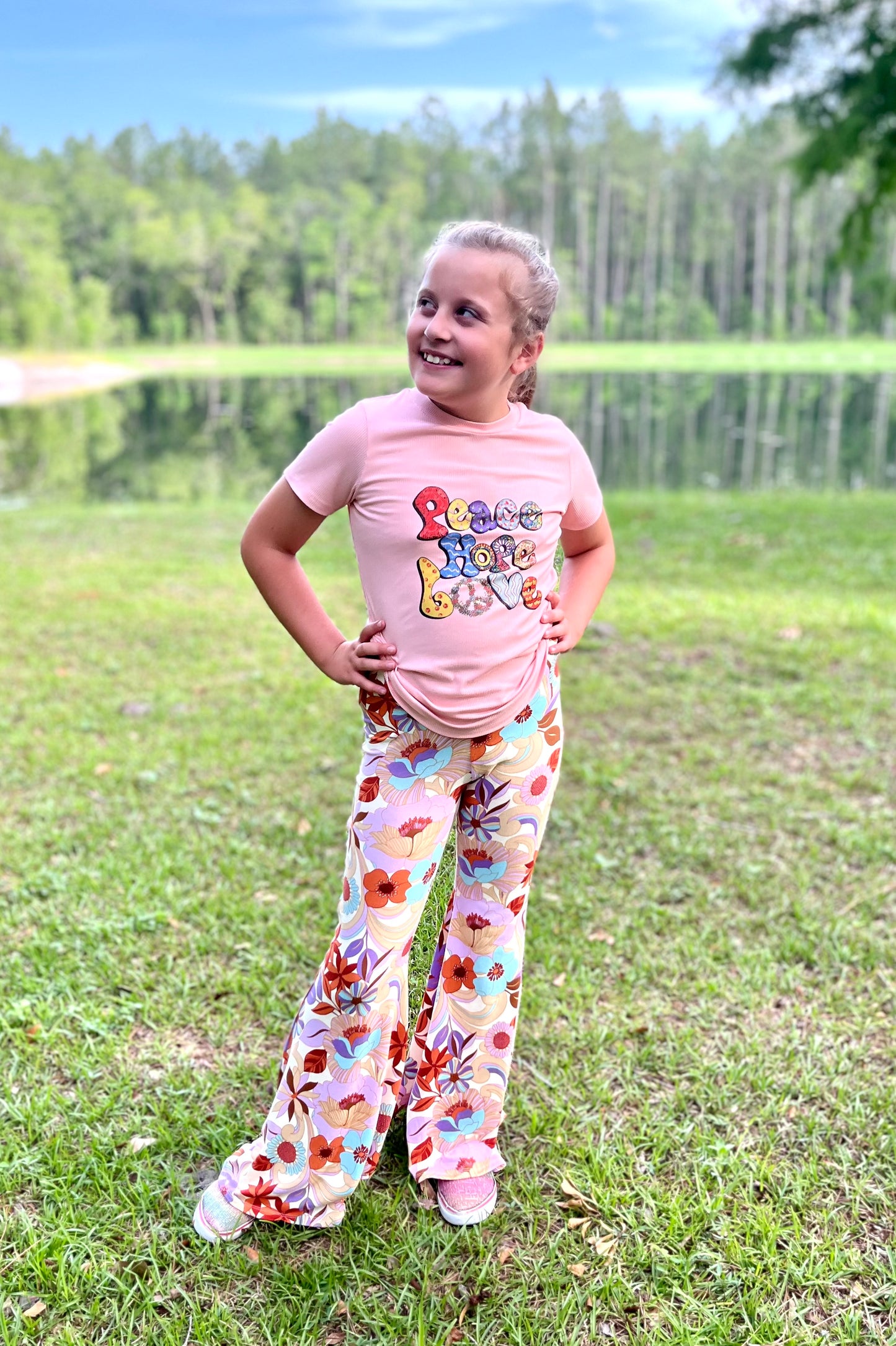 Bell Bottom Pants for Girls in Tan Floral