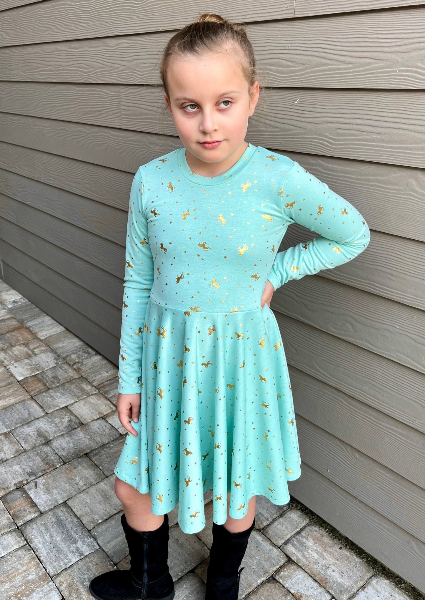 Mint Unicorn Twirly Dress