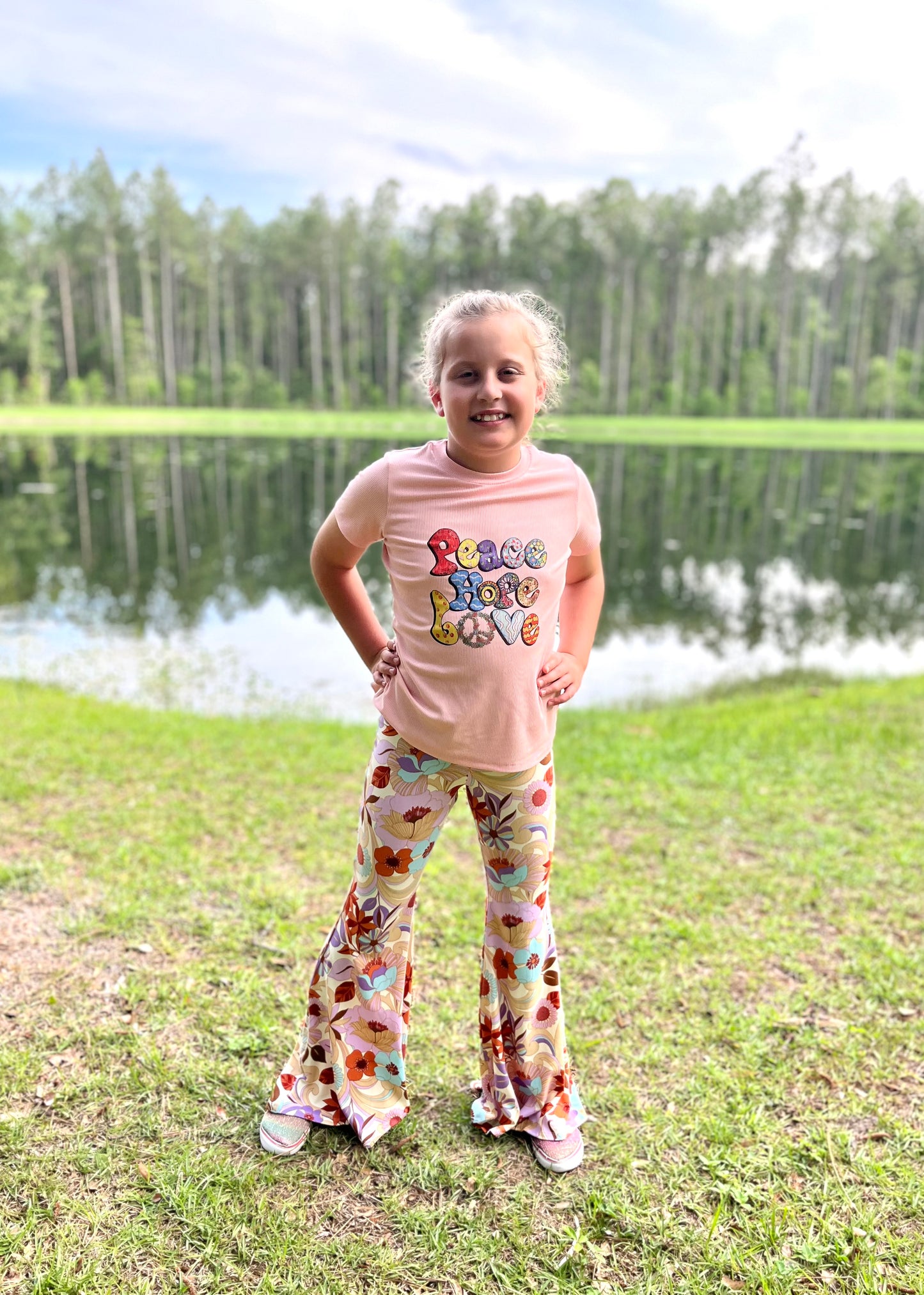 Bell Bottom Pants for Girls in Tan Floral