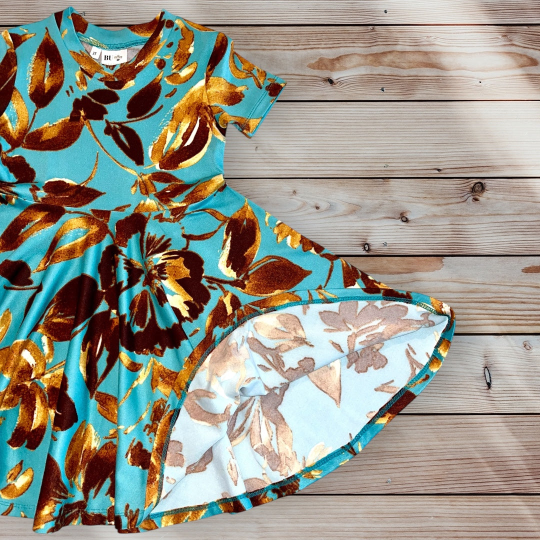 Twirl Dress in Teal Floral Print