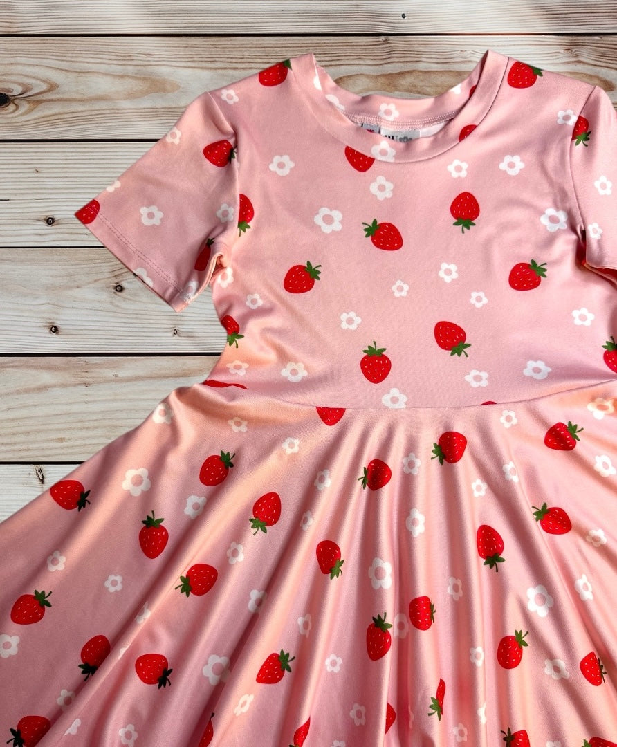 Twirl Dress in Pink Strawberries Print