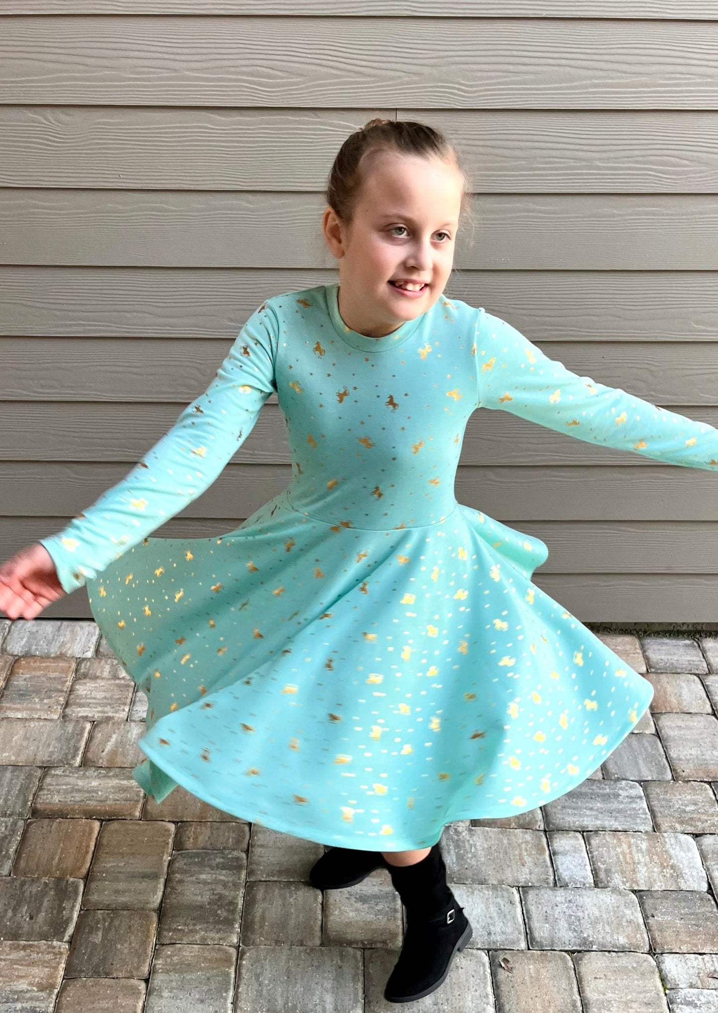 Mint Unicorn Twirly Dress