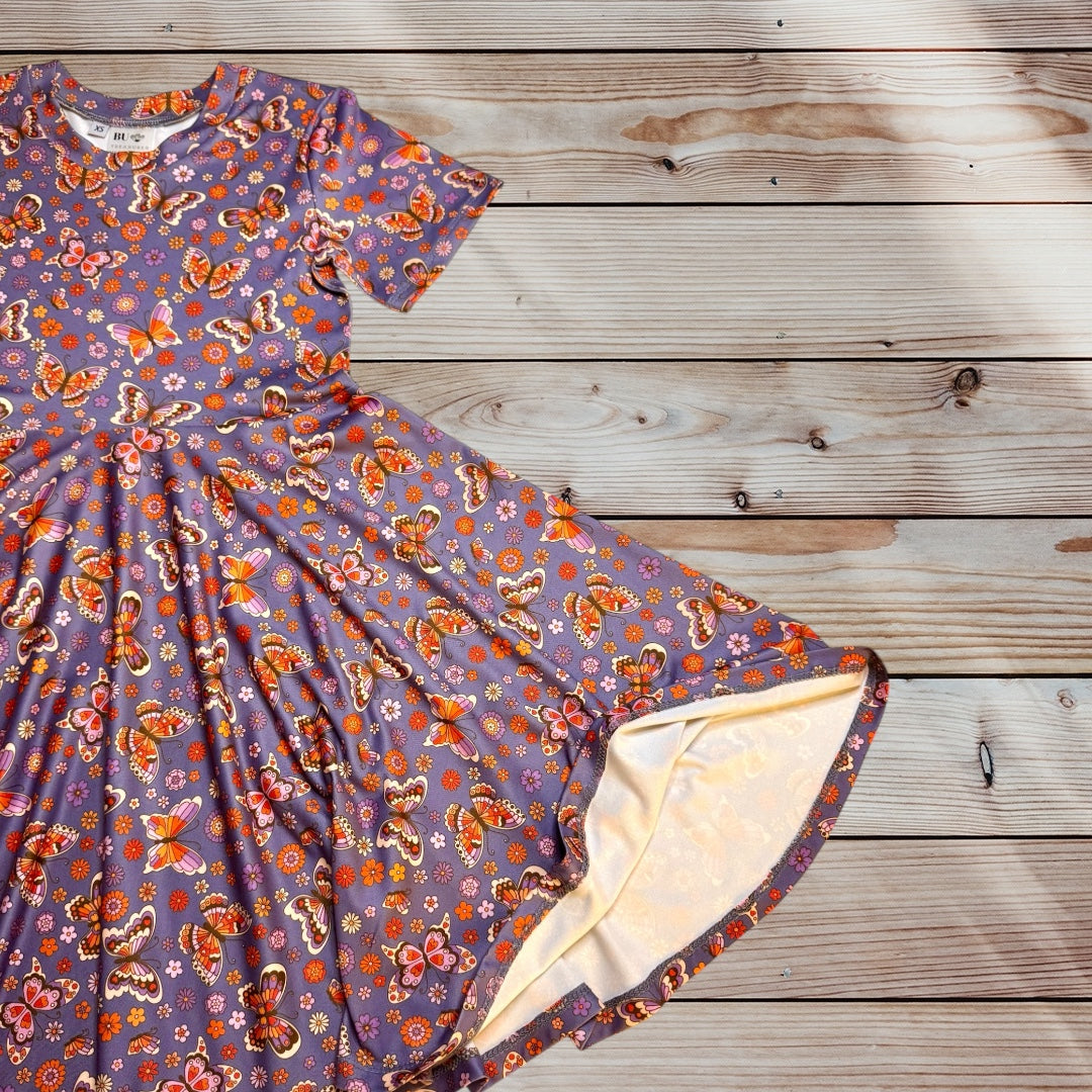 Twirl Dress in Purple Butterflies Print