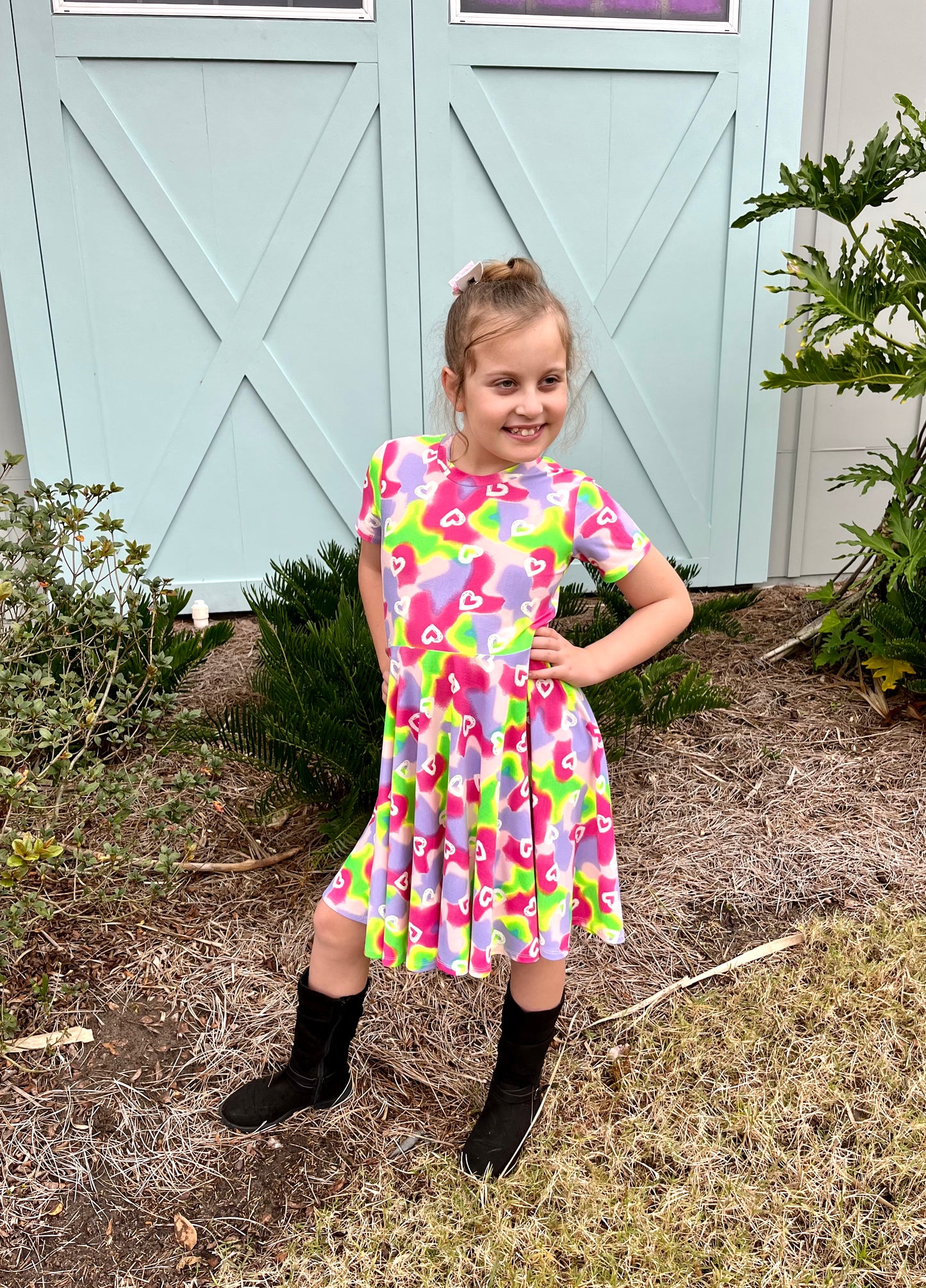 Tie Dye Hearts Twirl Dress