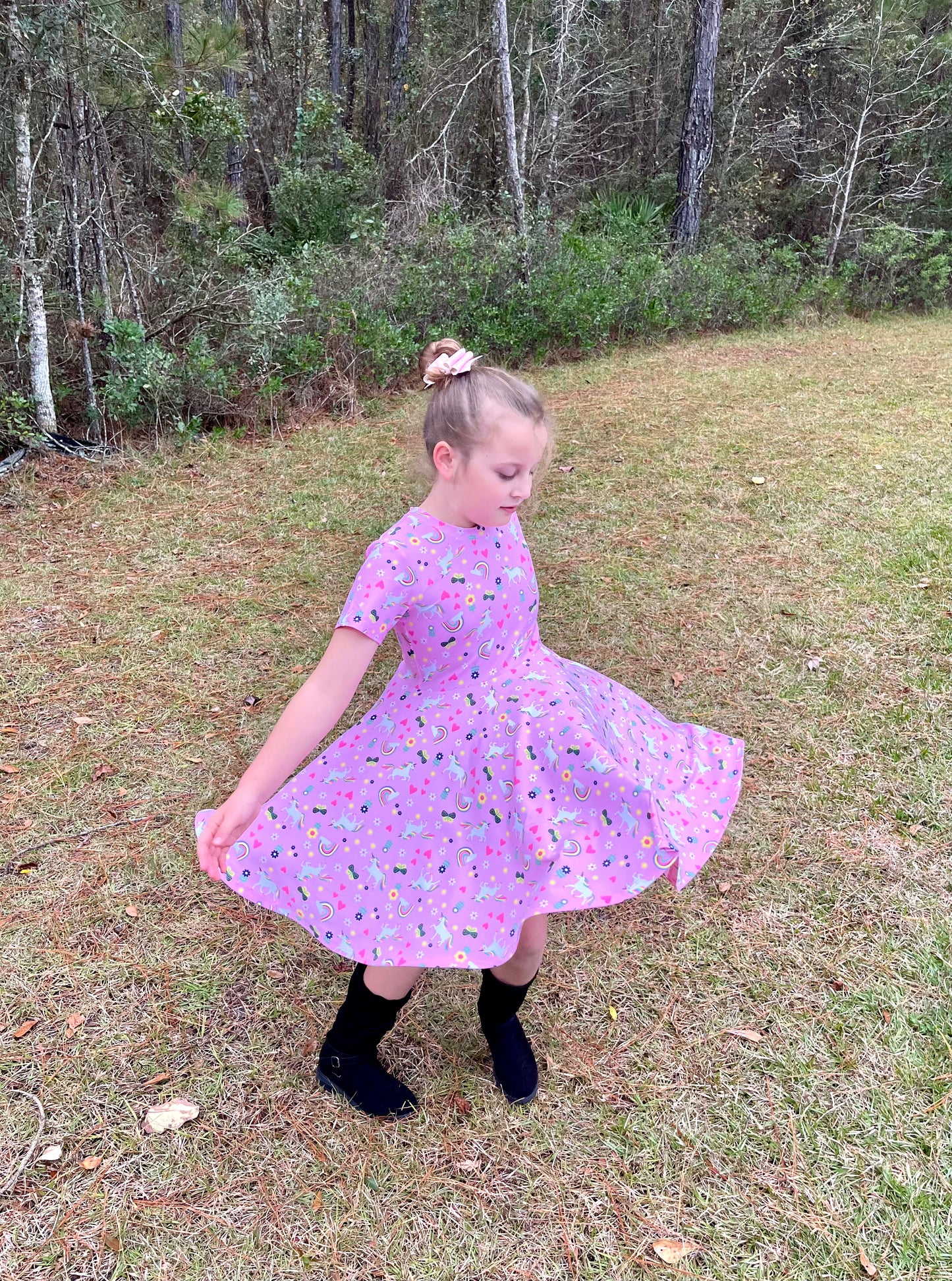 Rainbow Unicorns Twirl Dress