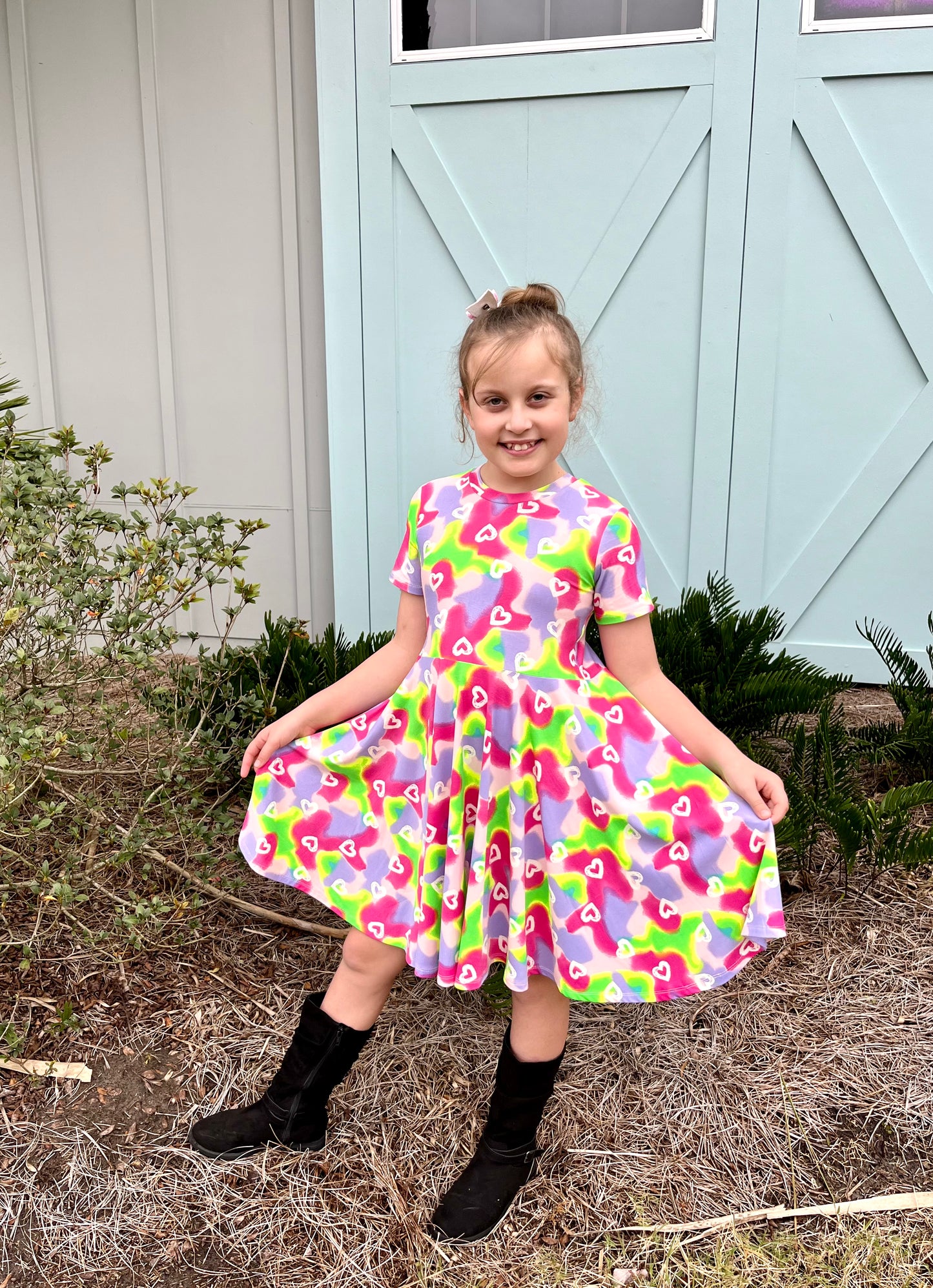 Tie Dye Hearts Twirl Dress