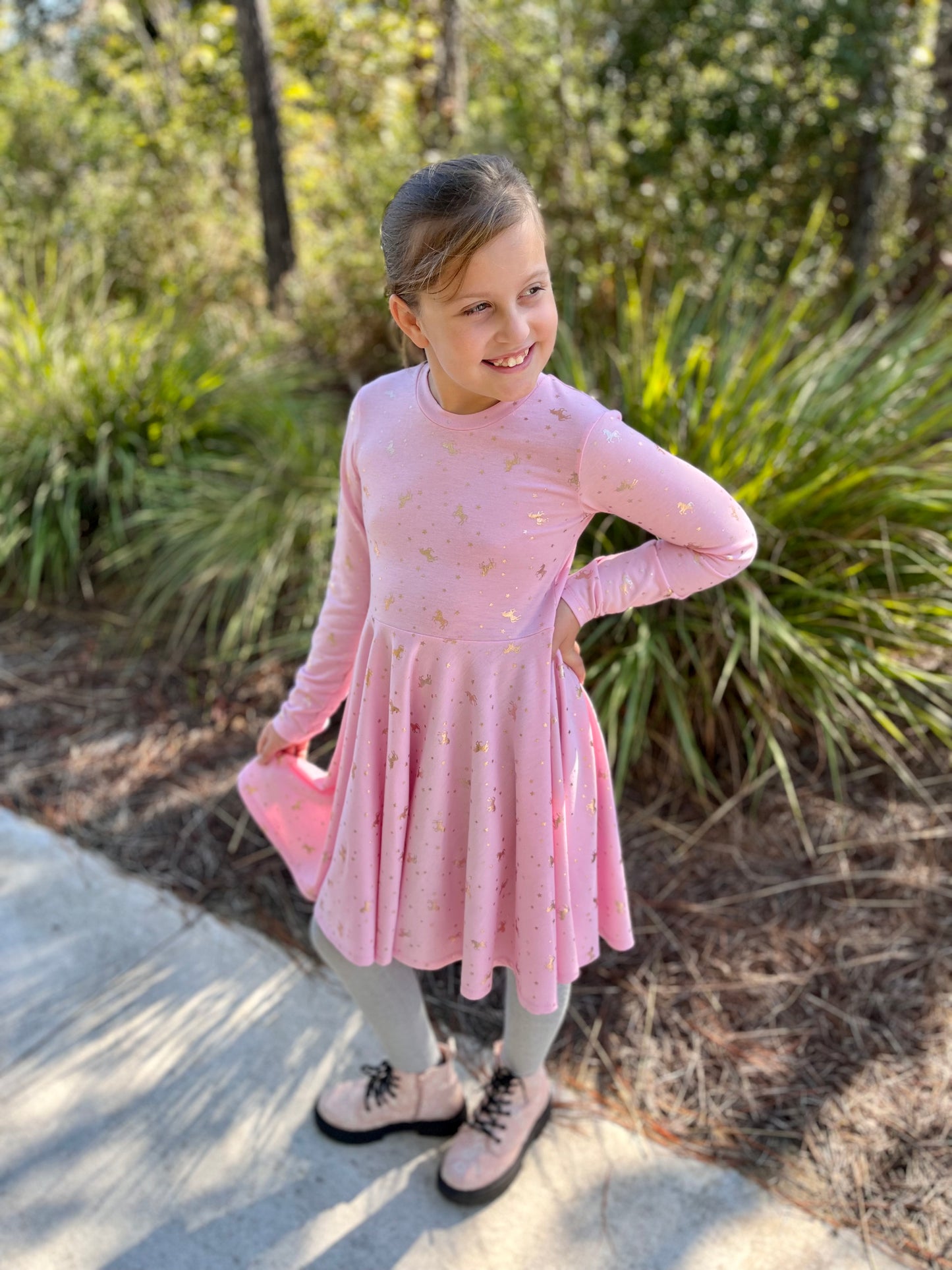 Pink Unicorn Twirly Dress in Multiple Prints