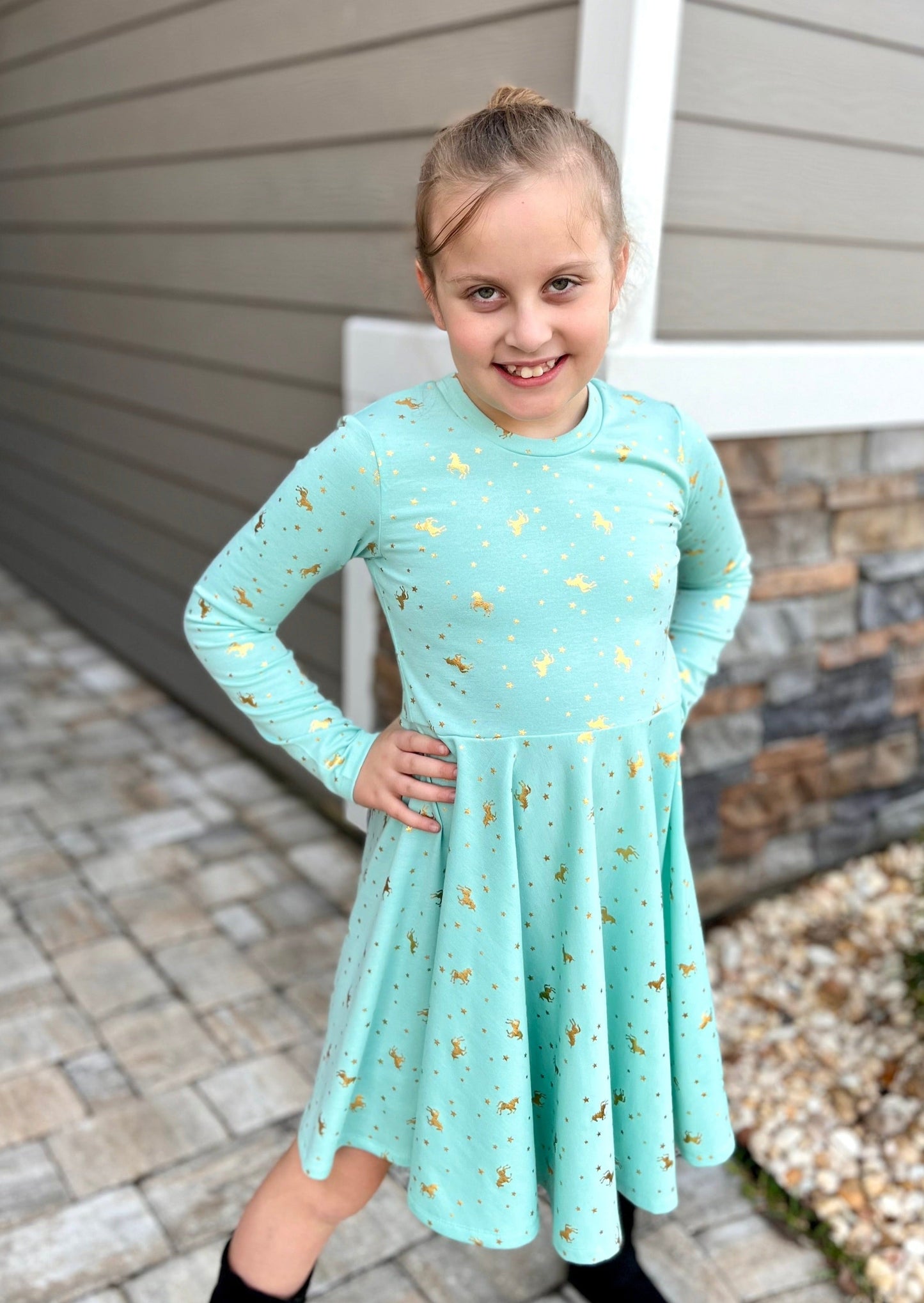 Mint Unicorn Twirly Dress