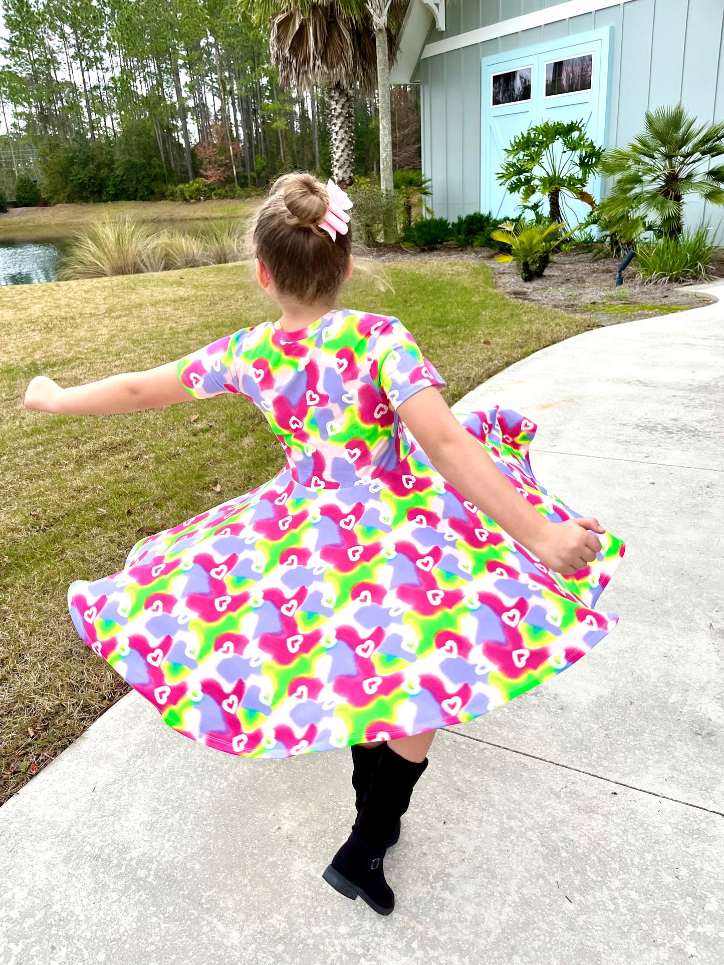 Tie Dye Hearts Twirl Dress