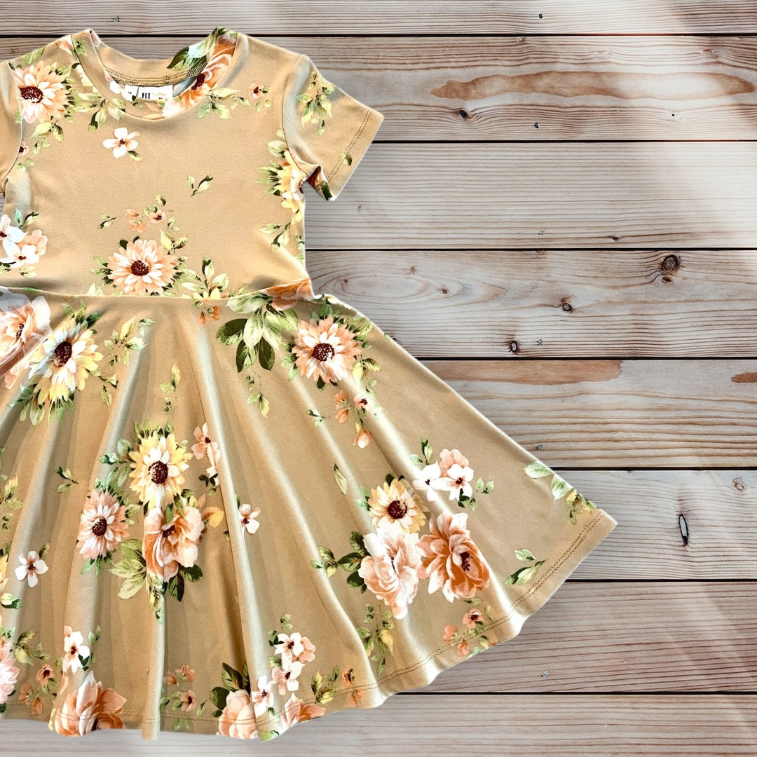 Twirl Dress in Tan Floral
