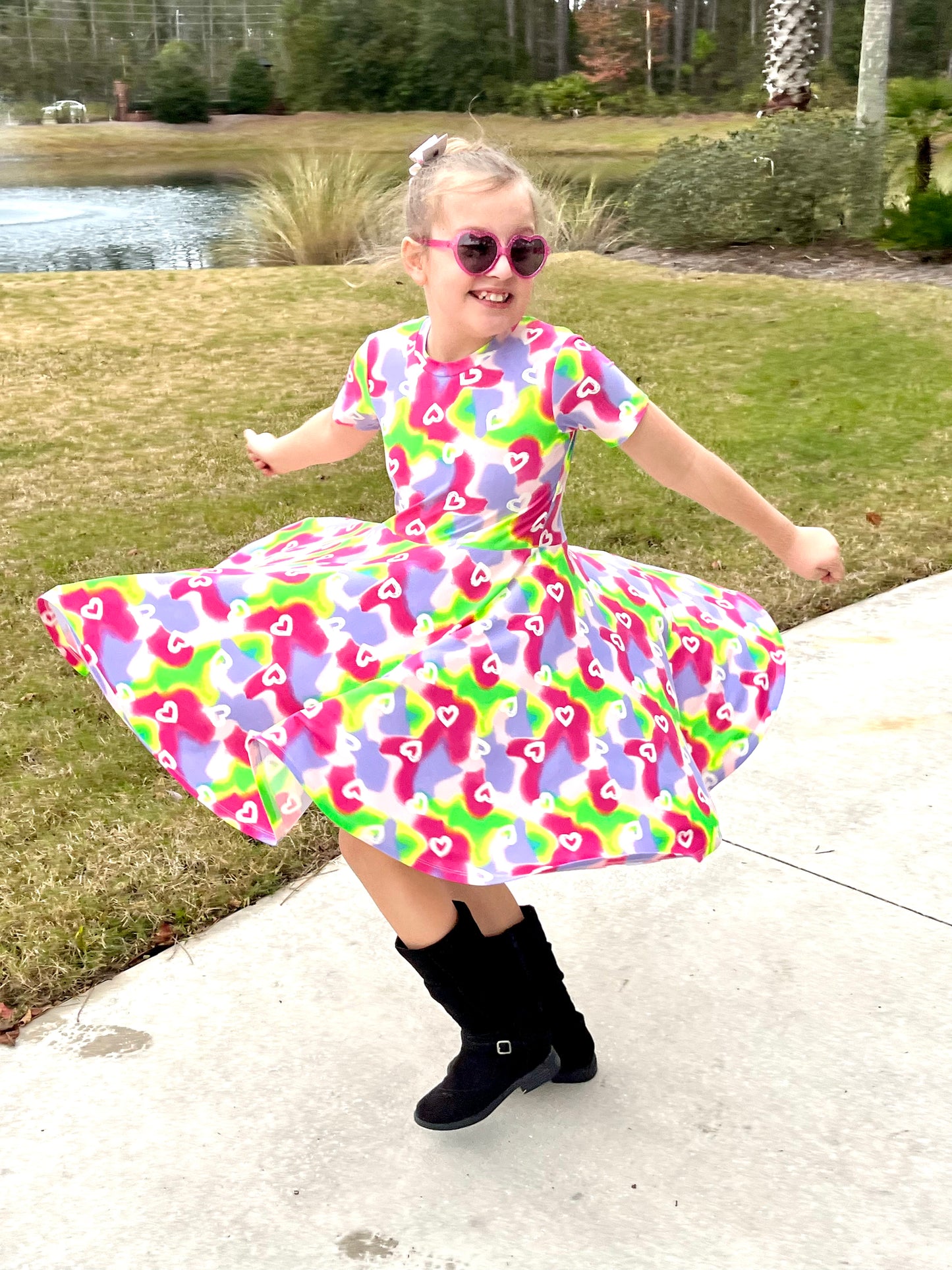 Tie Dye Hearts Twirl Dress