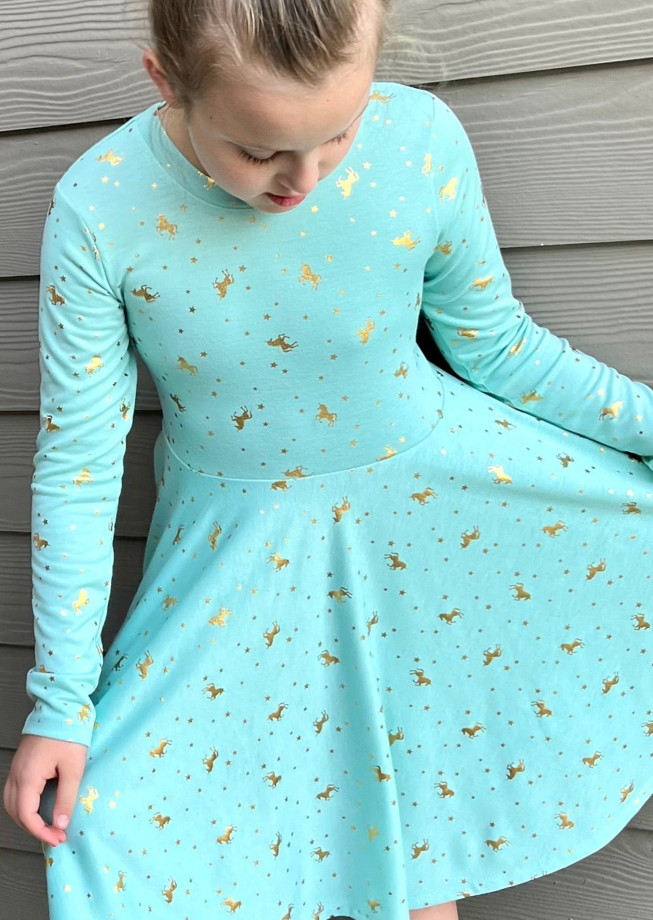 Mint Unicorn Twirly Dress