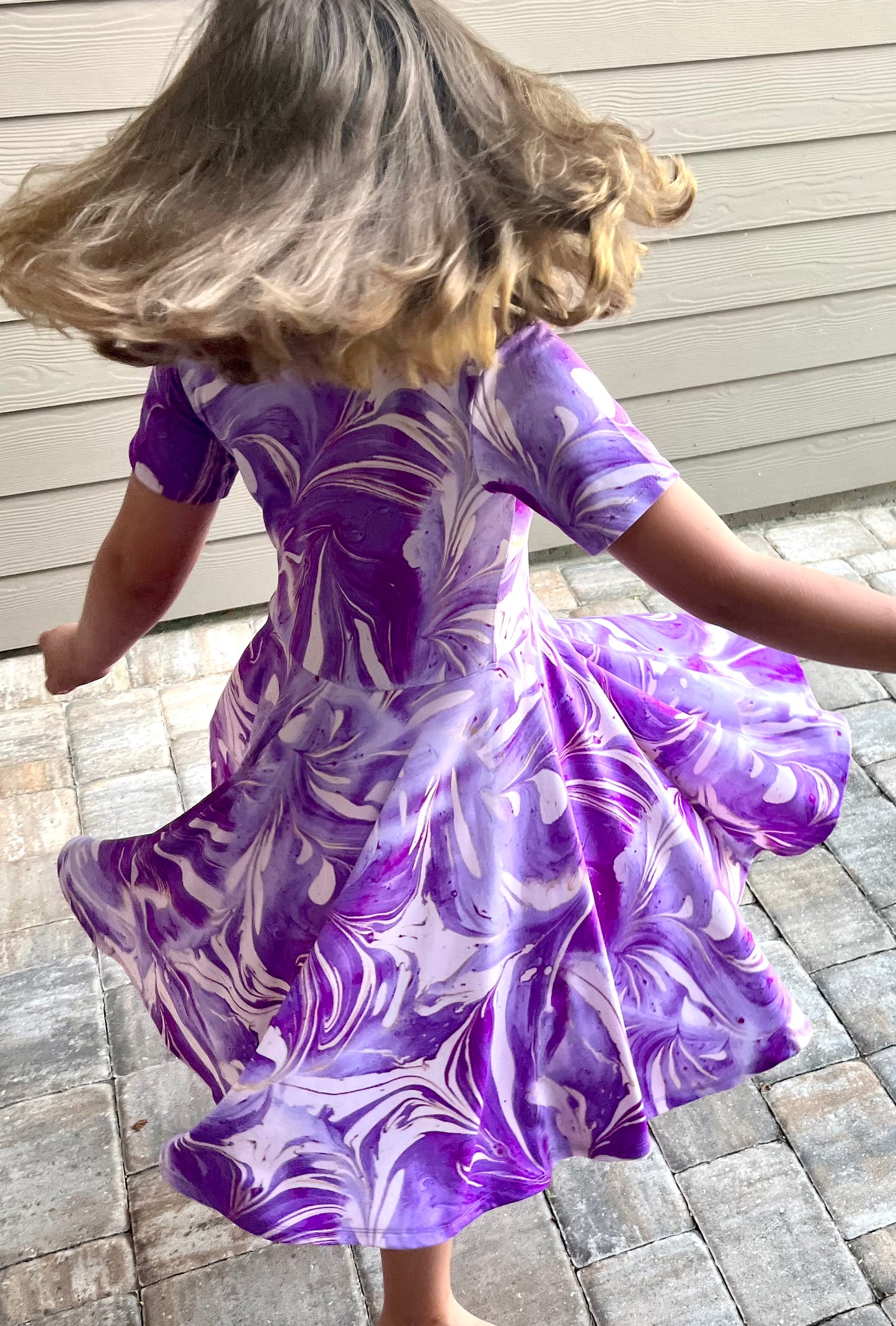 Lily Twirl Dress in Purple Marble Print