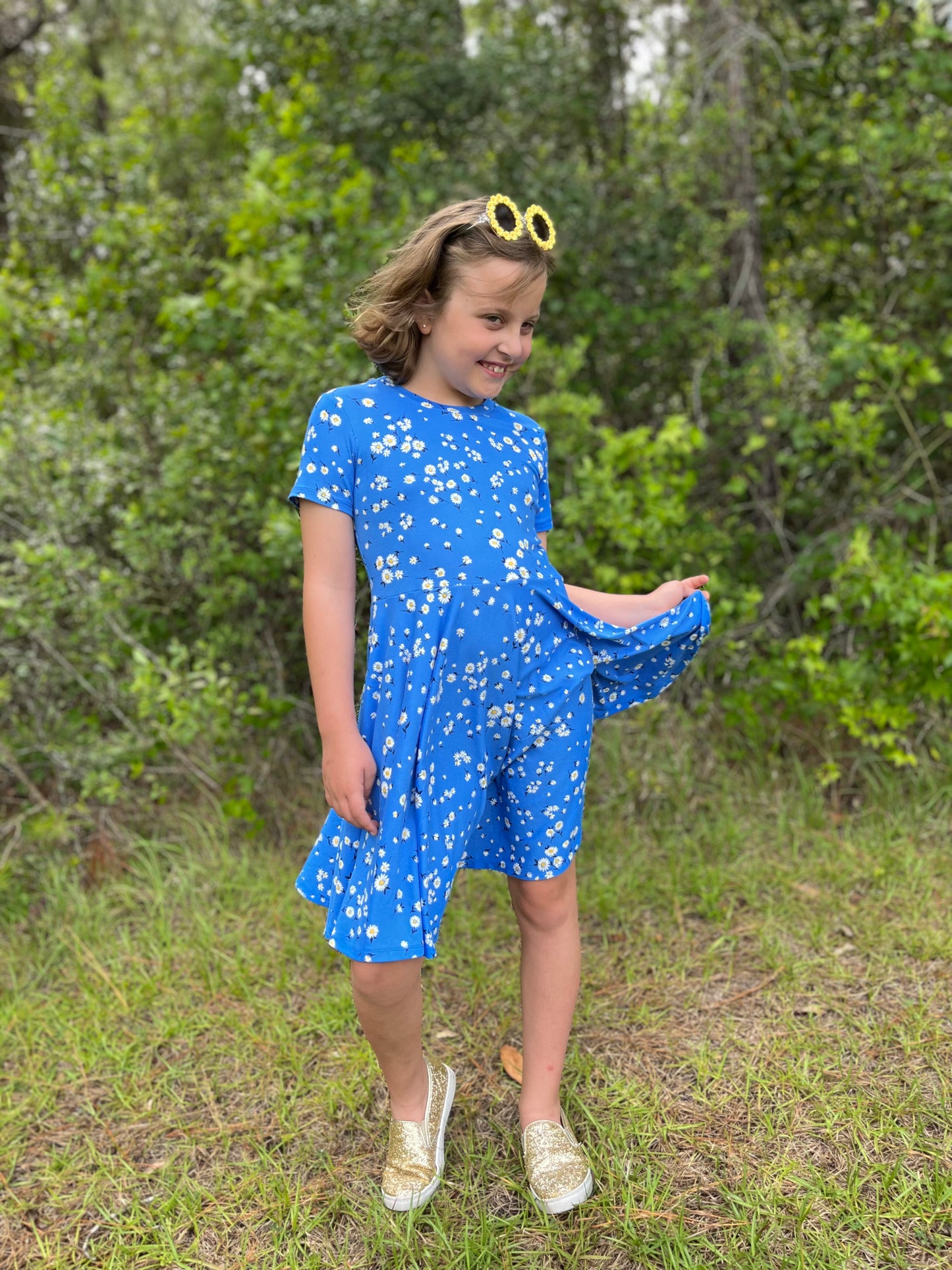 Lily Twirl Dress in Ocean Blue Daisies