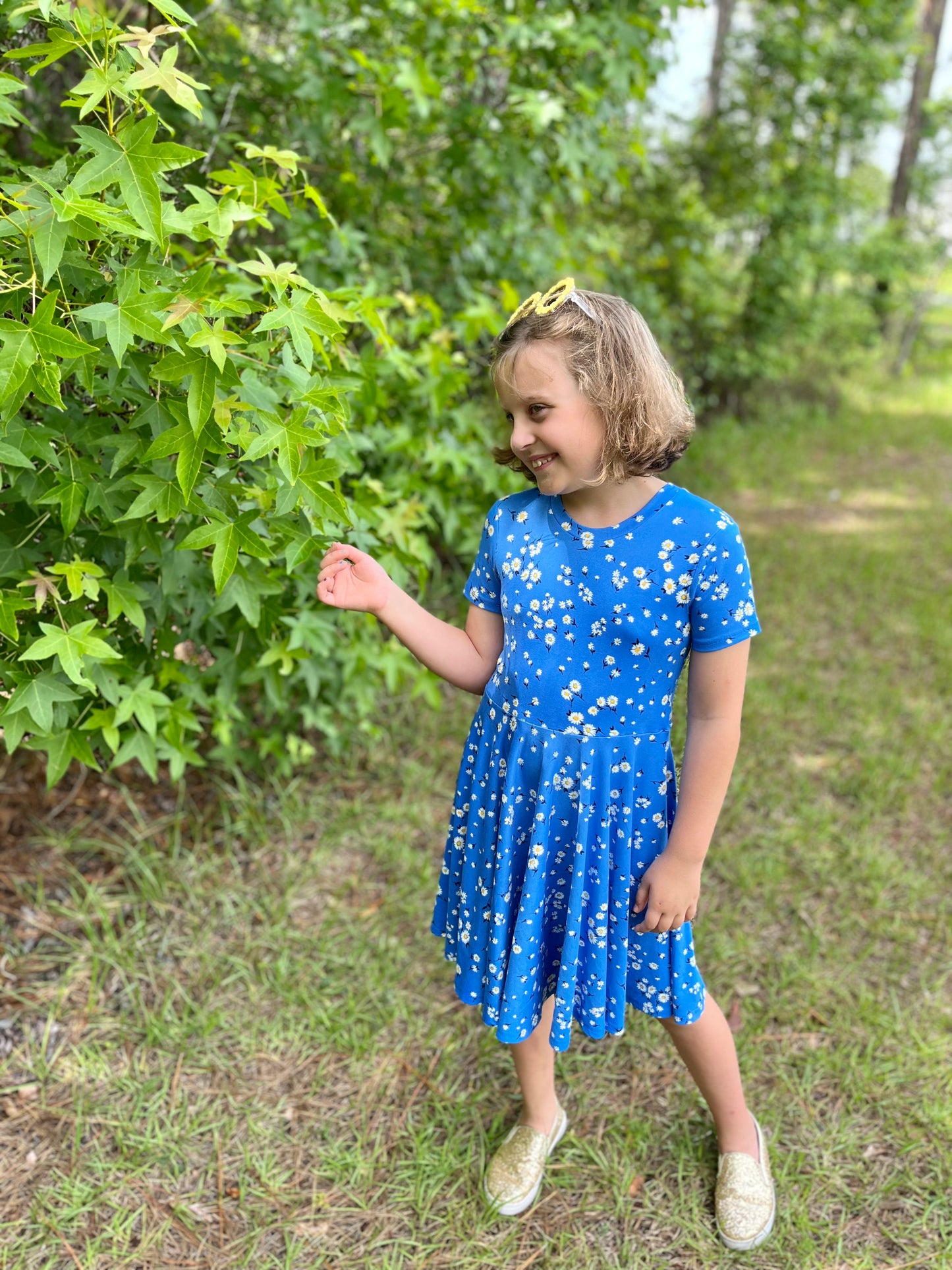 Lily Twirl Dress in Ocean Blue Daisies
