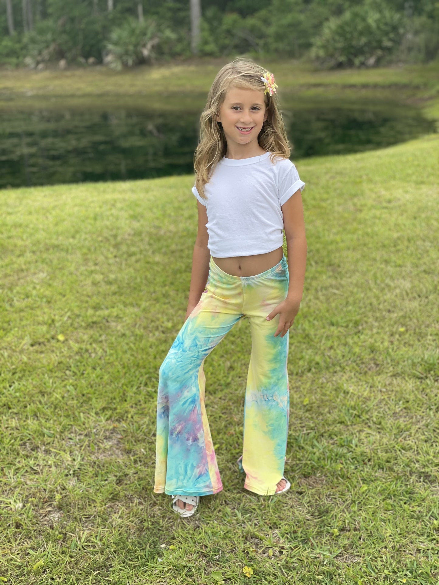 Bell Bottom Pants in Tie Dye Print Girls