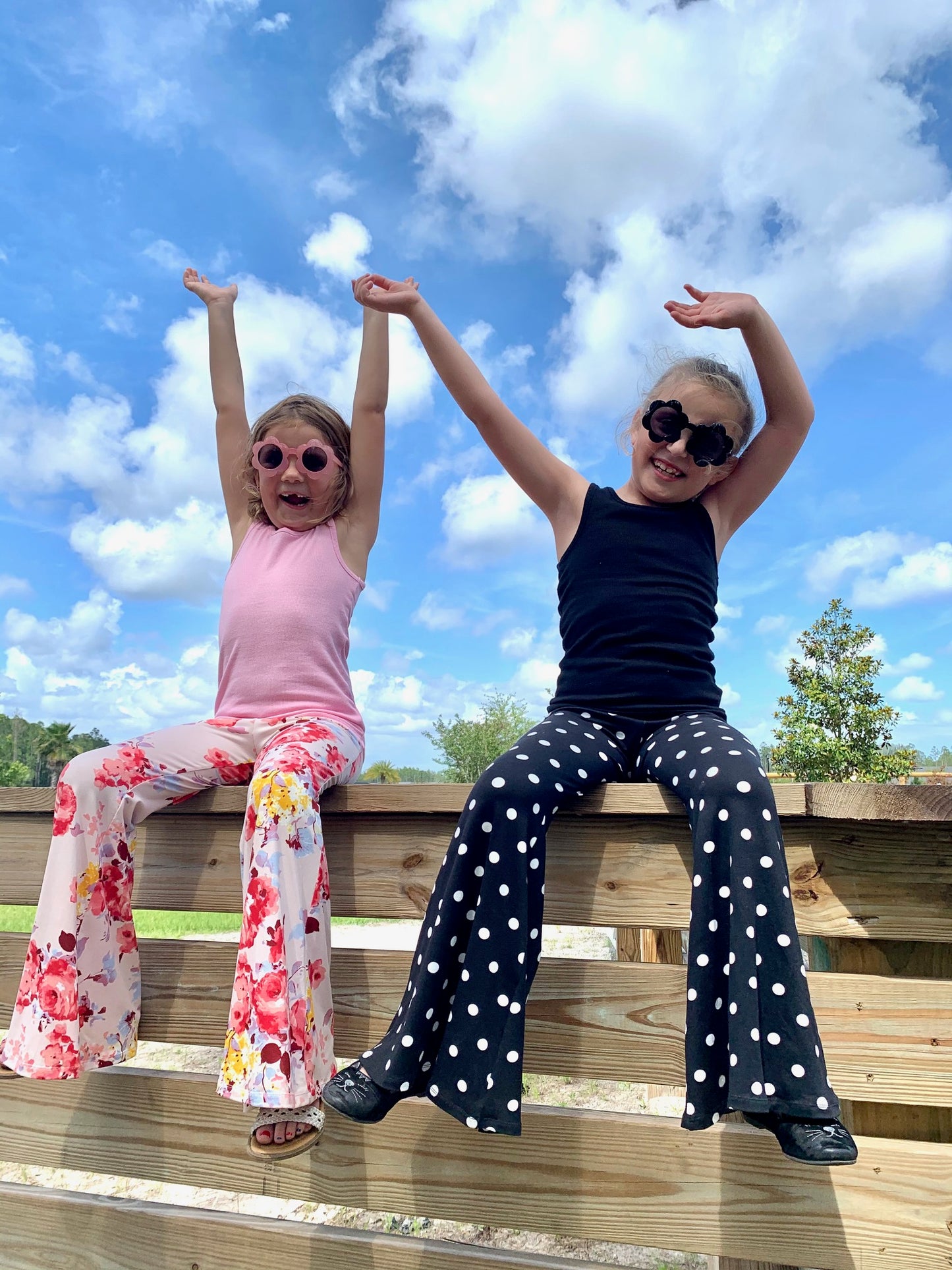 Bell Bottom Pants Floral Pink Print Girls