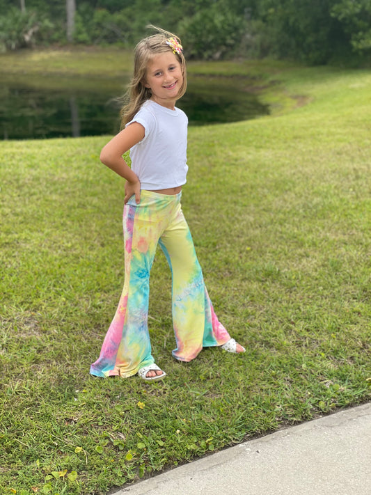 Bell Bottom Pants in Tie Dye Print Girls