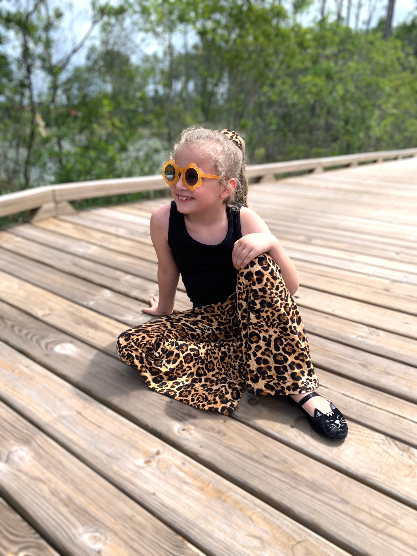Bellbottom pants in leopard print, hippy pants, vintage pants