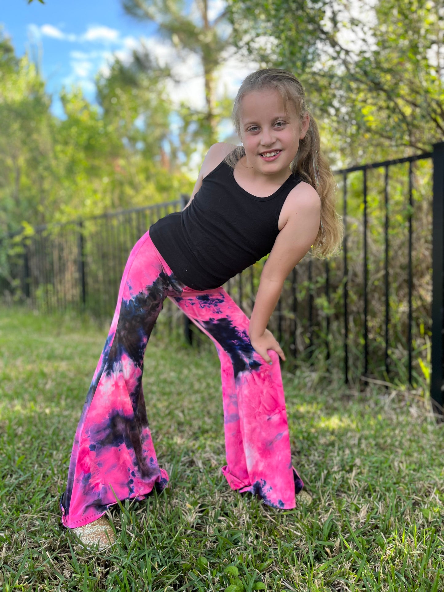 Bellbottoms for Girls in Pink Black Tie-Dye