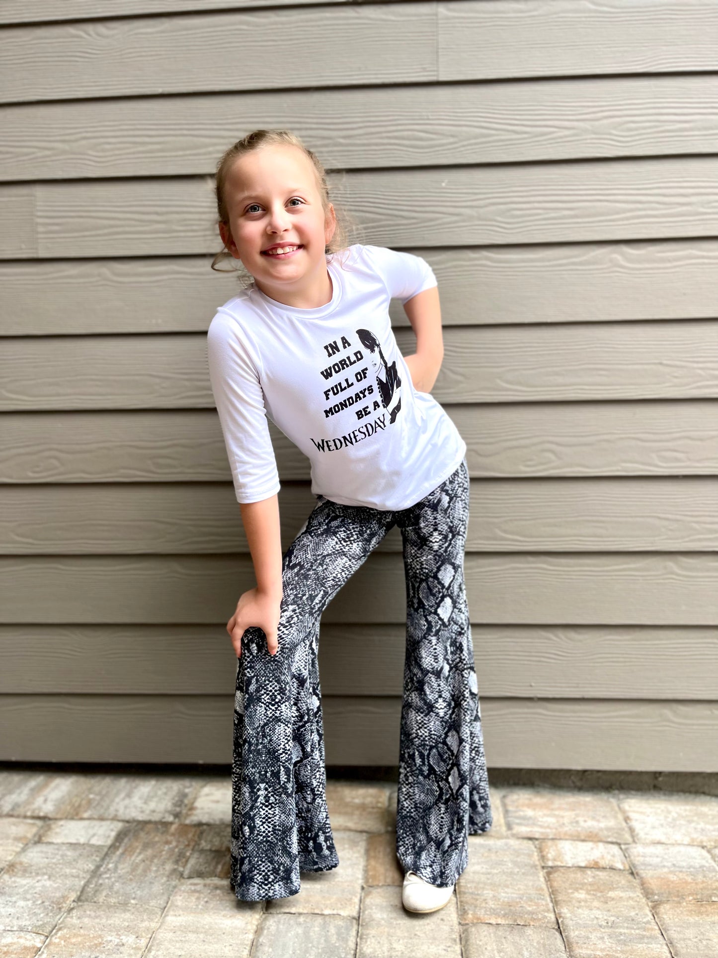 Bell Bottom Pants Grey Snakeskin Print Girls