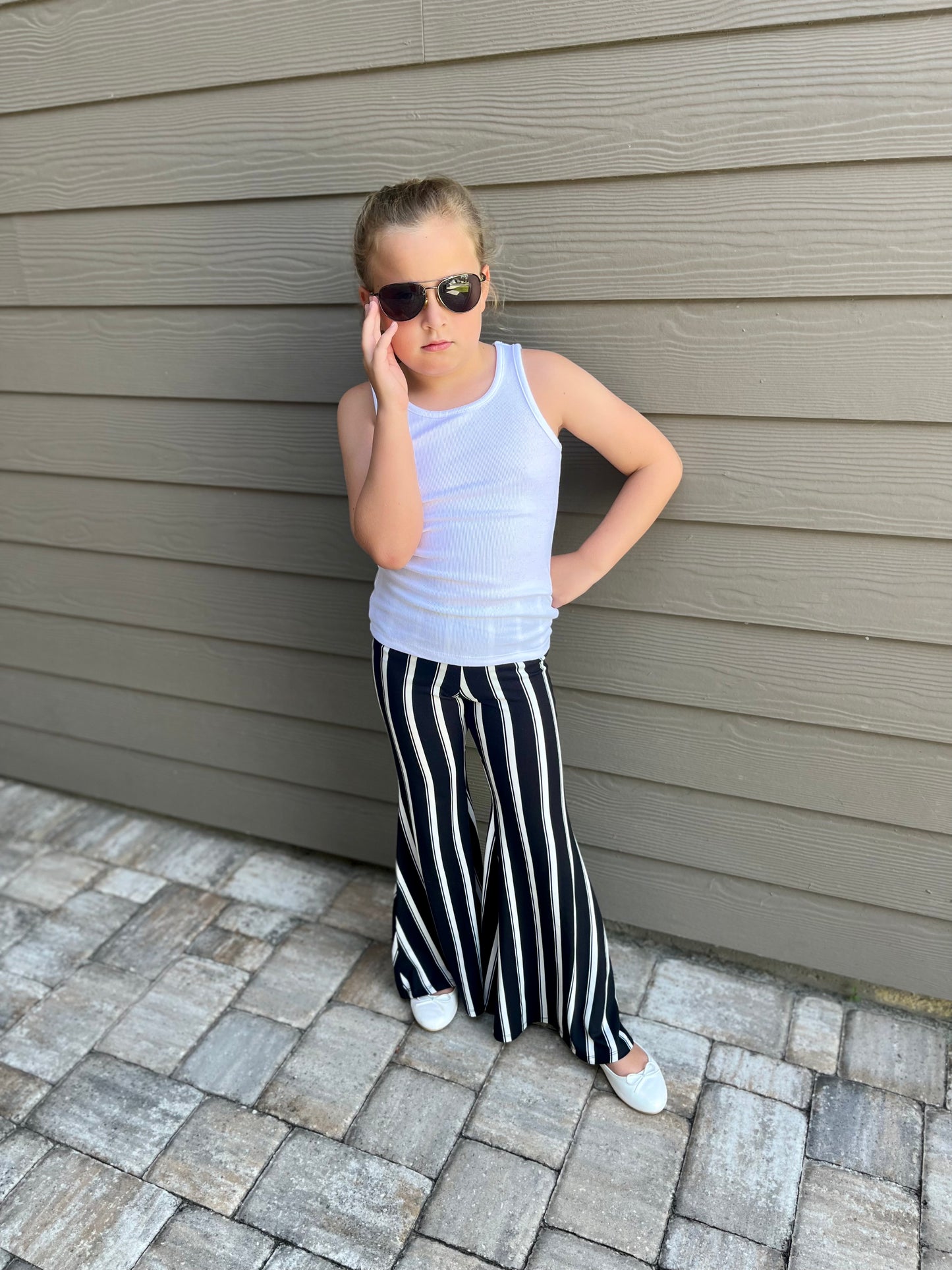Bell Bottom Pants in Black/White Stripes Girls