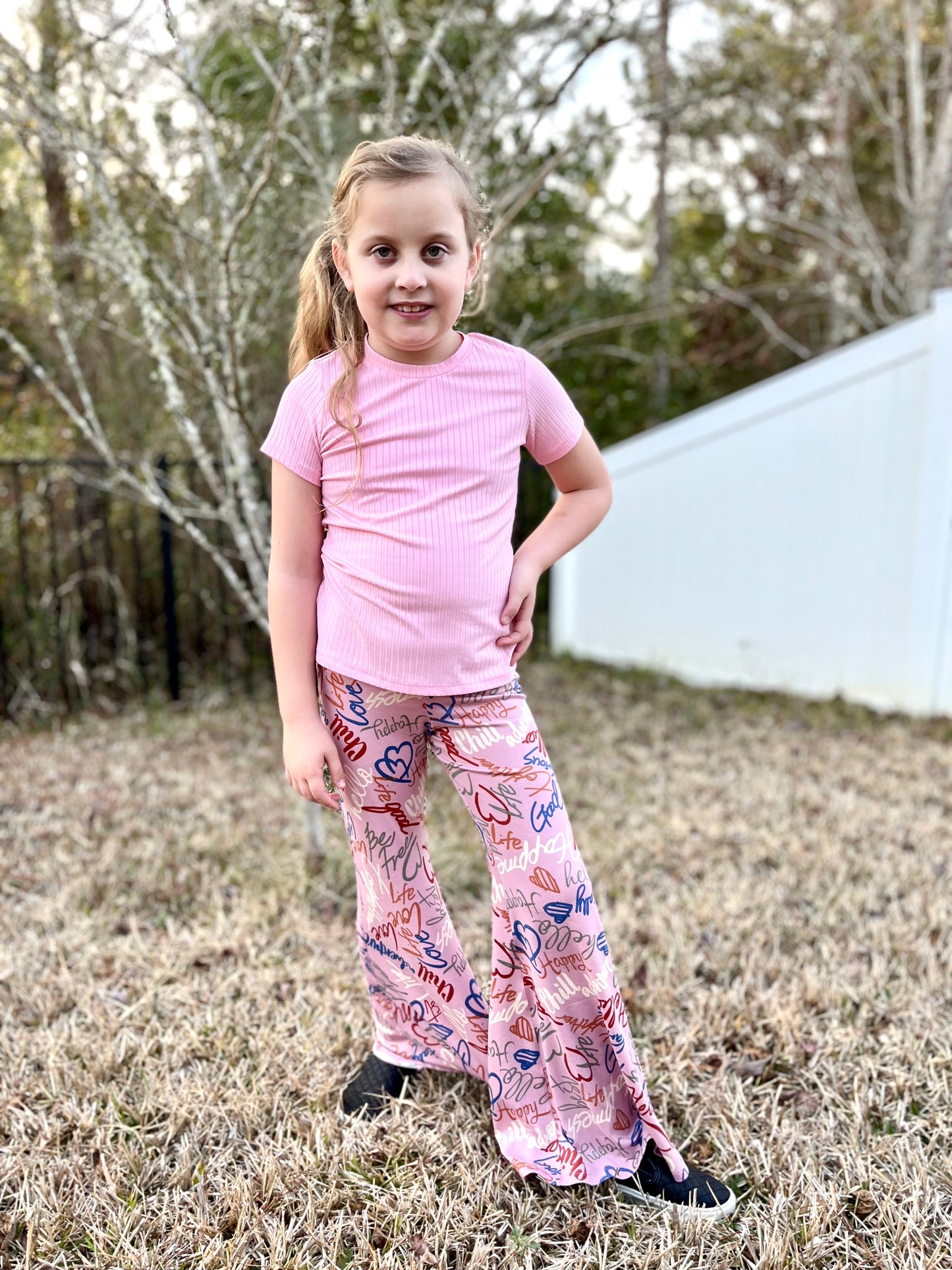 Bell Bottom Pants in Pink Print Girls