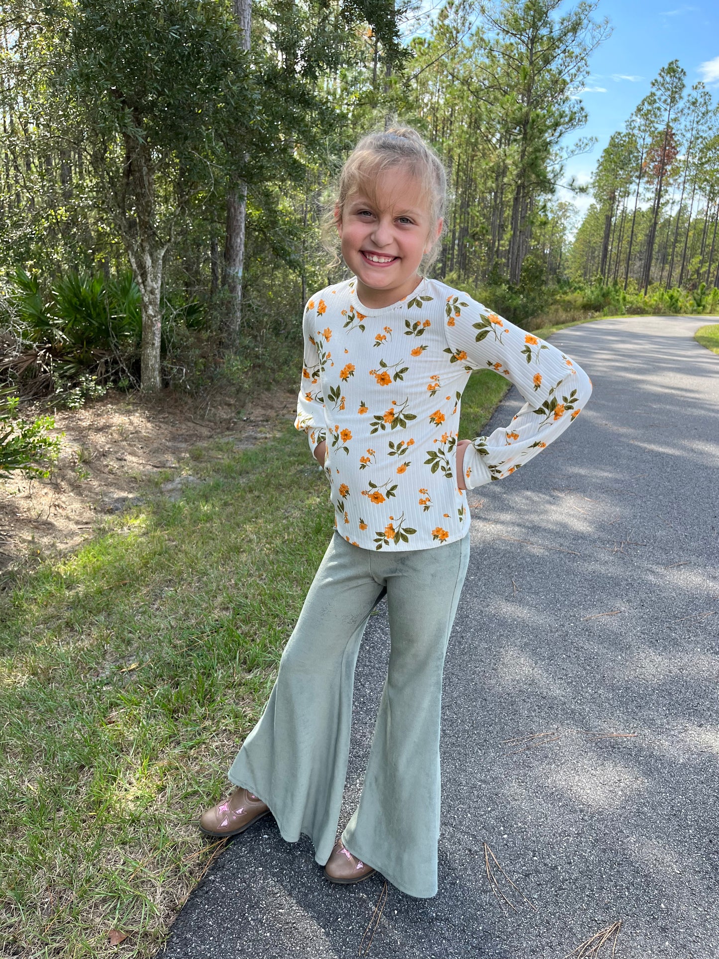 Velour Bell Bottom Pants Vintage Olive