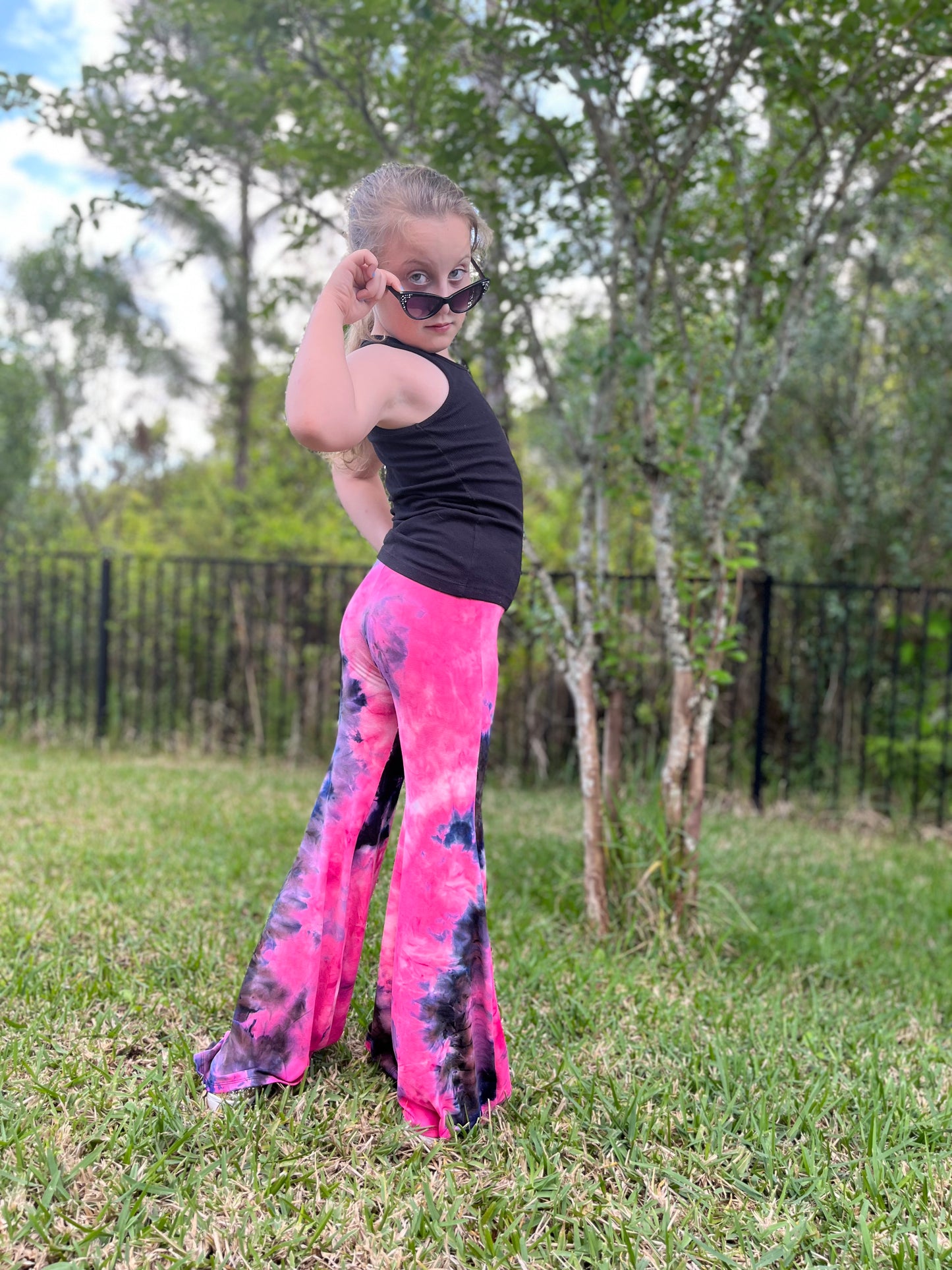 Bellbottoms for Girls in Pink Black Tie-Dye