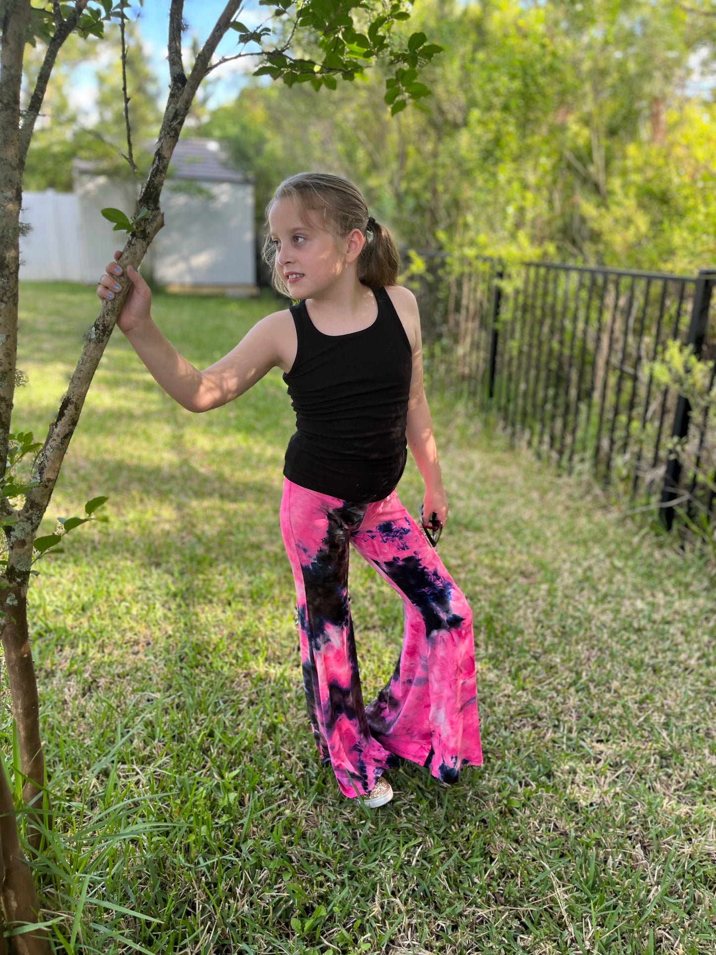 Bellbottoms for Girls in Pink Black Tie-Dye