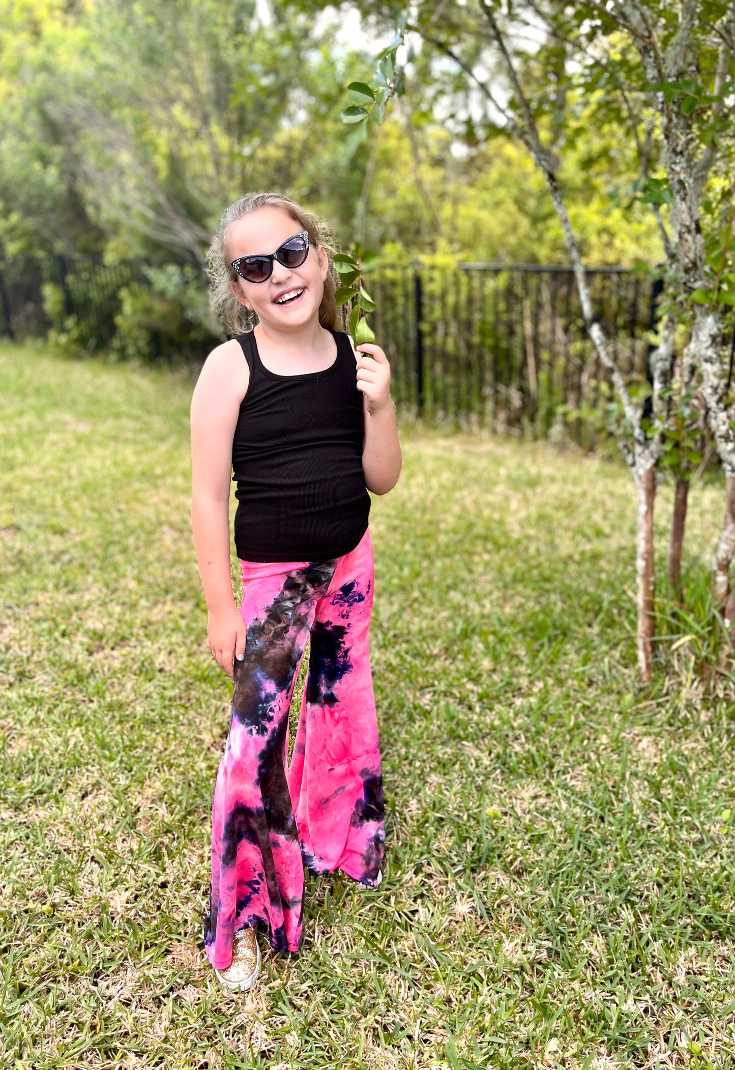 Bellbottoms for Girls in Pink Black Tie-Dye