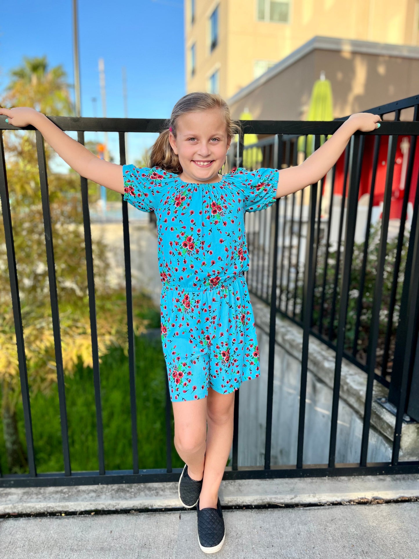 Eden Romper with Shorts in Turquoise Floral