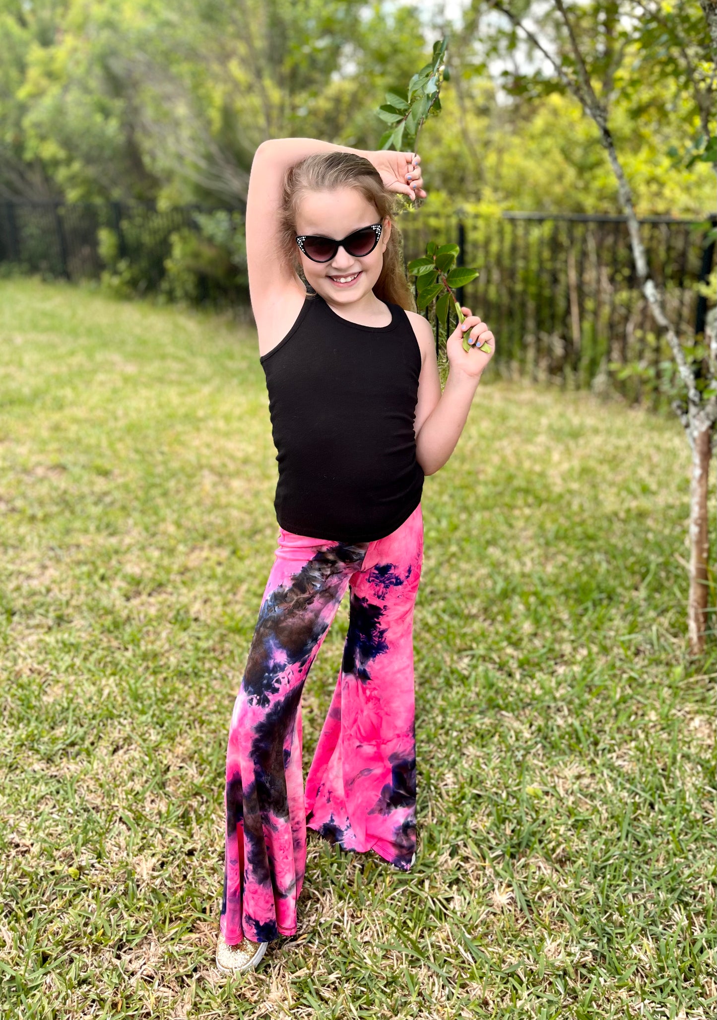 Bellbottoms for Girls in Pink Black Tie-Dye