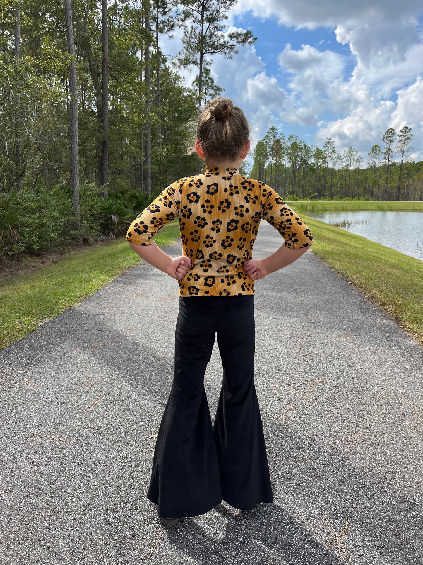 Velour Bell Bottom Pants Black