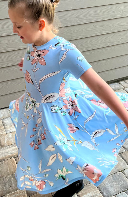 Twirl Dress in Baby Blue Floral