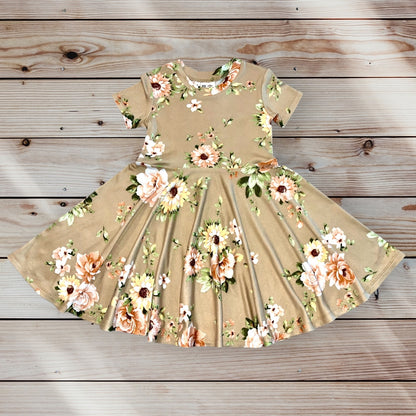 Twirl Dress in Tan Floral