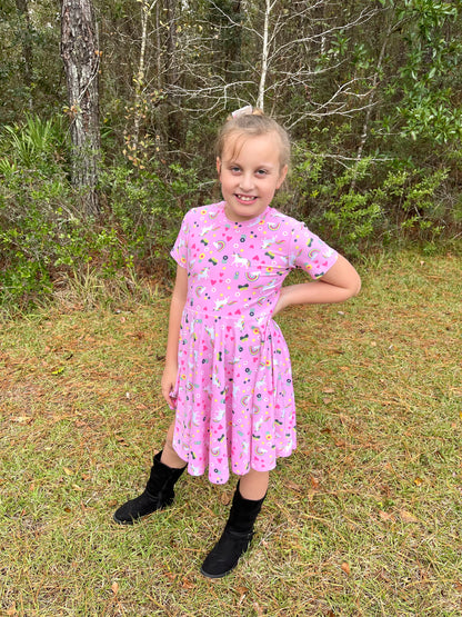 Rainbow Unicorns Twirl Dress