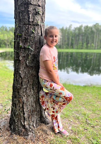 Bell Bottom Pants for Girls in Tan Floral