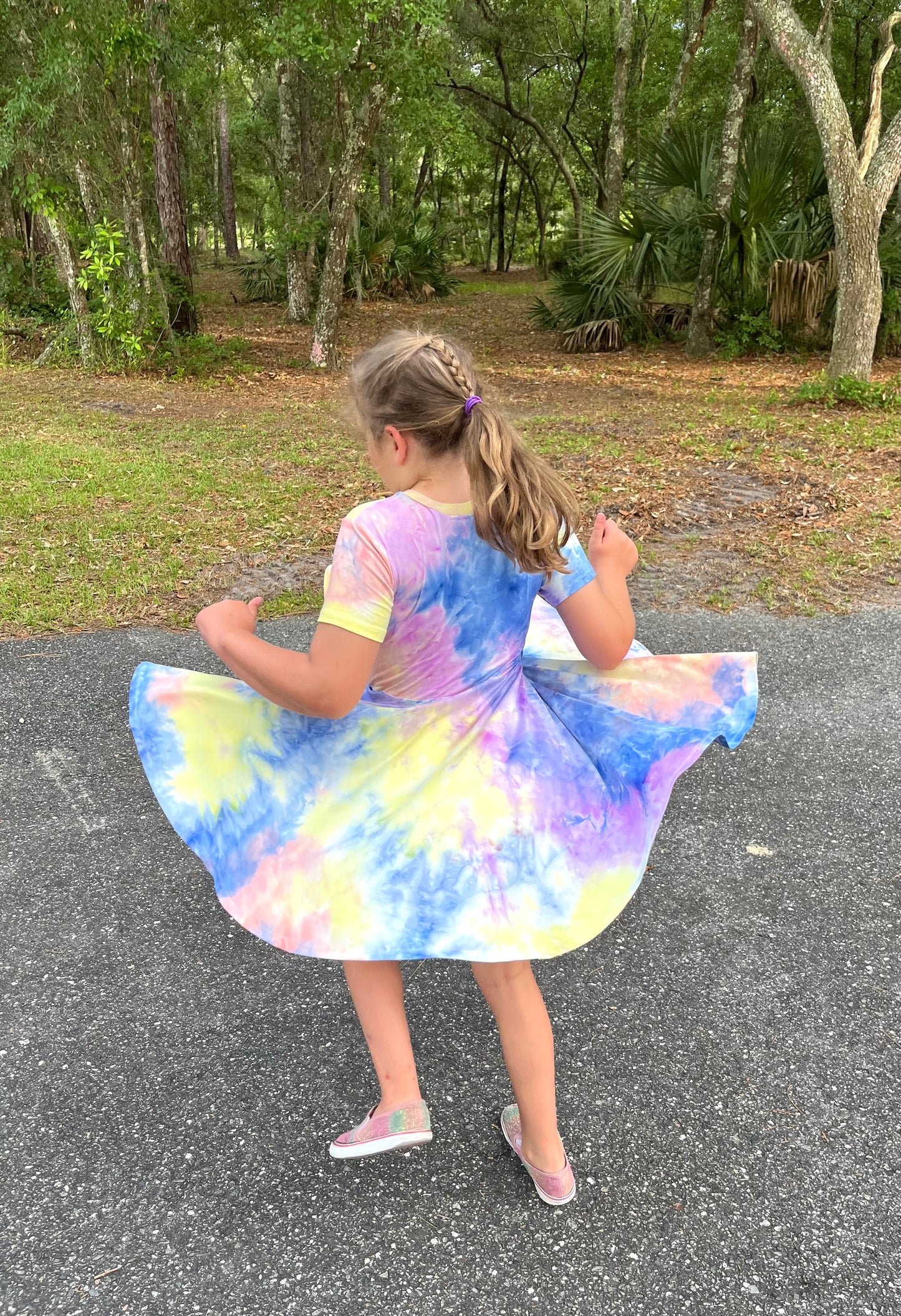 Lily Twirl Dress in Tie/Dye Royal Blue