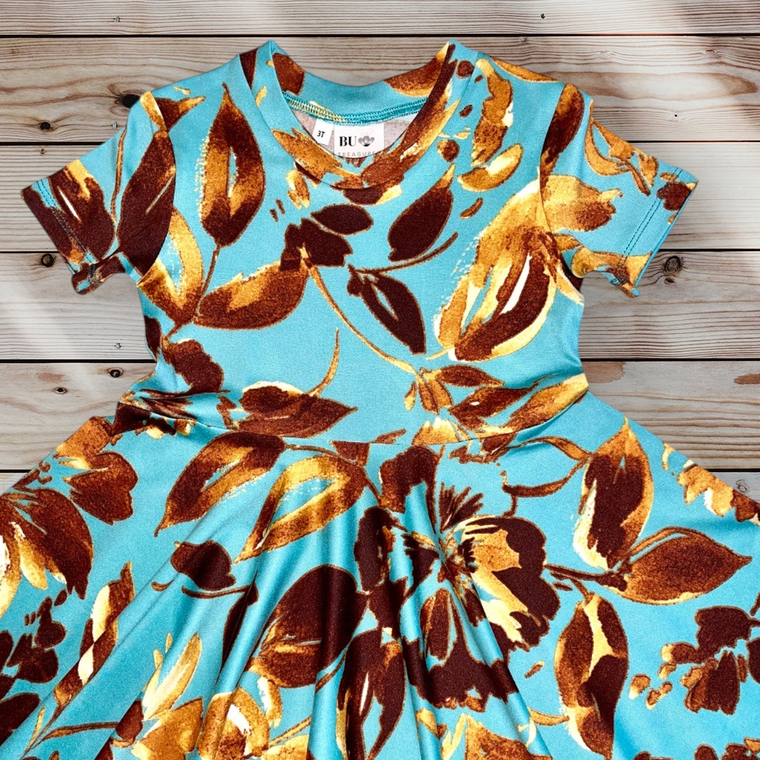 Twirl Dress in Teal Floral Print 4T