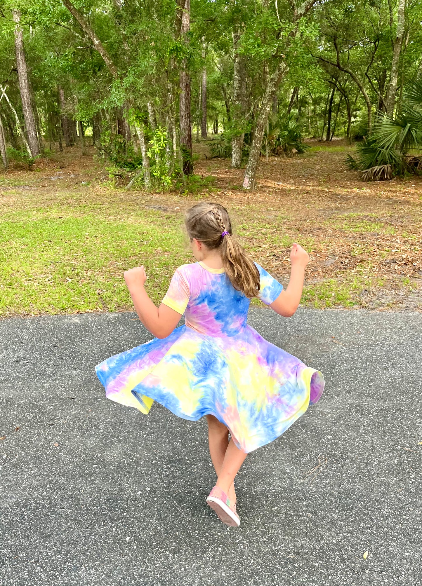 Lily Twirl Dress in Tie/Dye Royal Blue