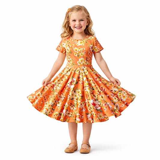 Twirl Dress in peach floral print