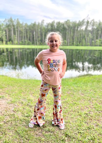 Bell Bottom Pants for Girls in Tan Floral