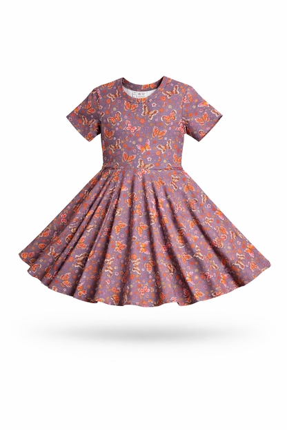 Twirl Dress in Purple Butterflies Print