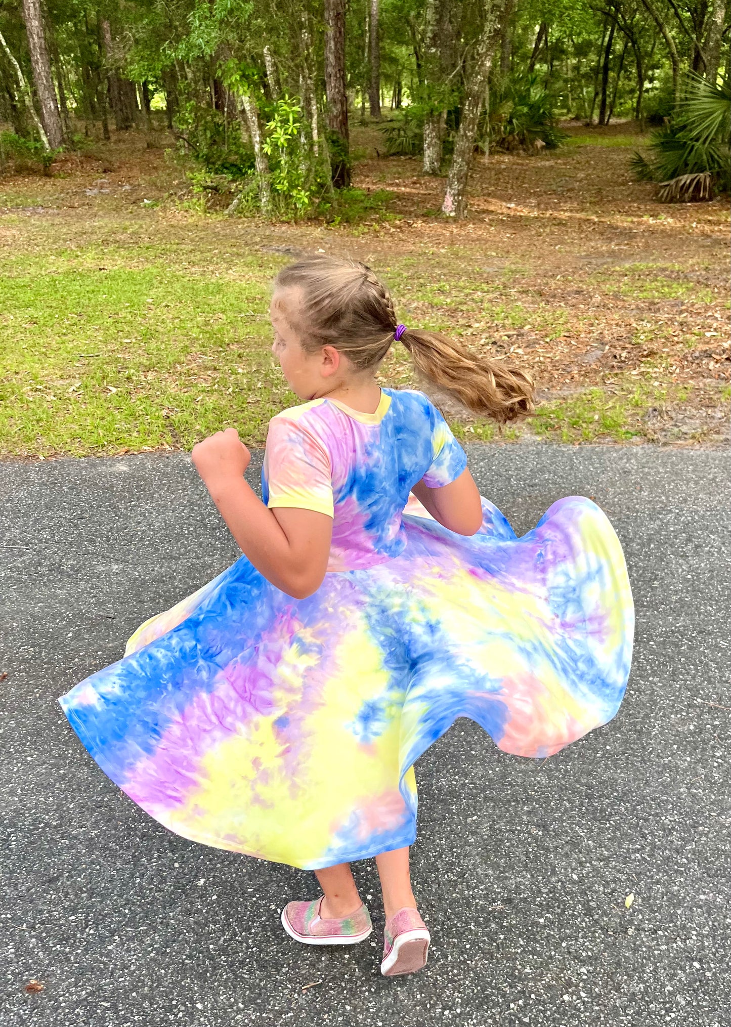 Lily Twirl Dress in Tie/Dye Royal Blue