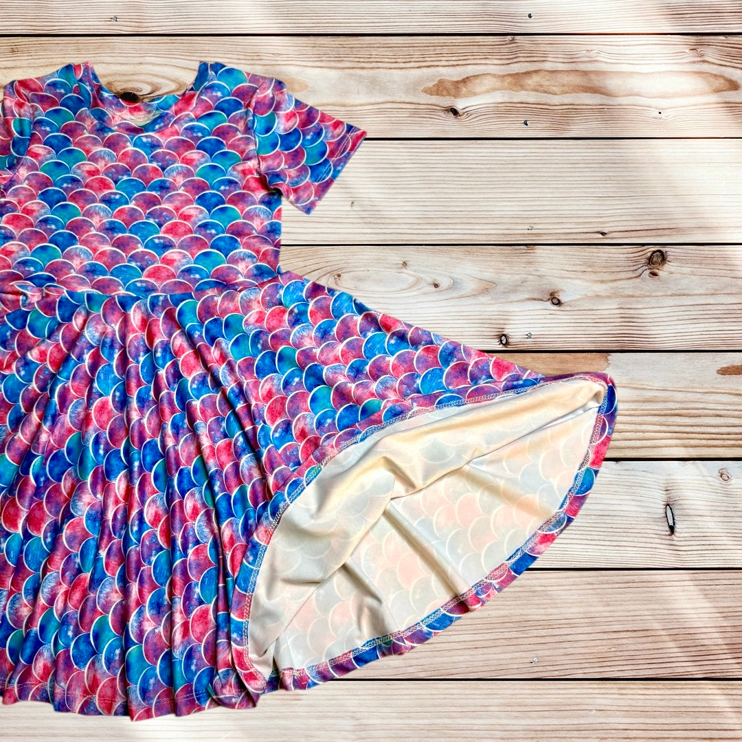 chinese dress ladies Twirl Dress in mermaid scale print – Bee You Treasures