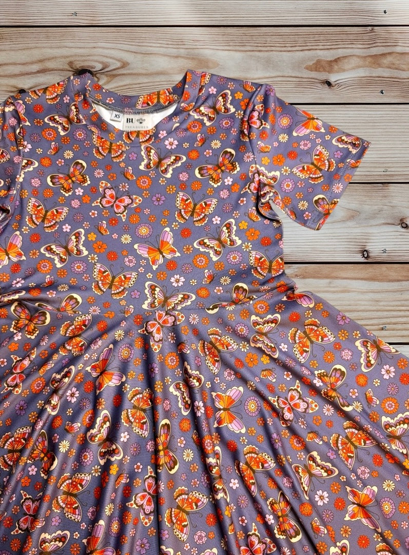 Twirl Dress in Purple Butterflies Print